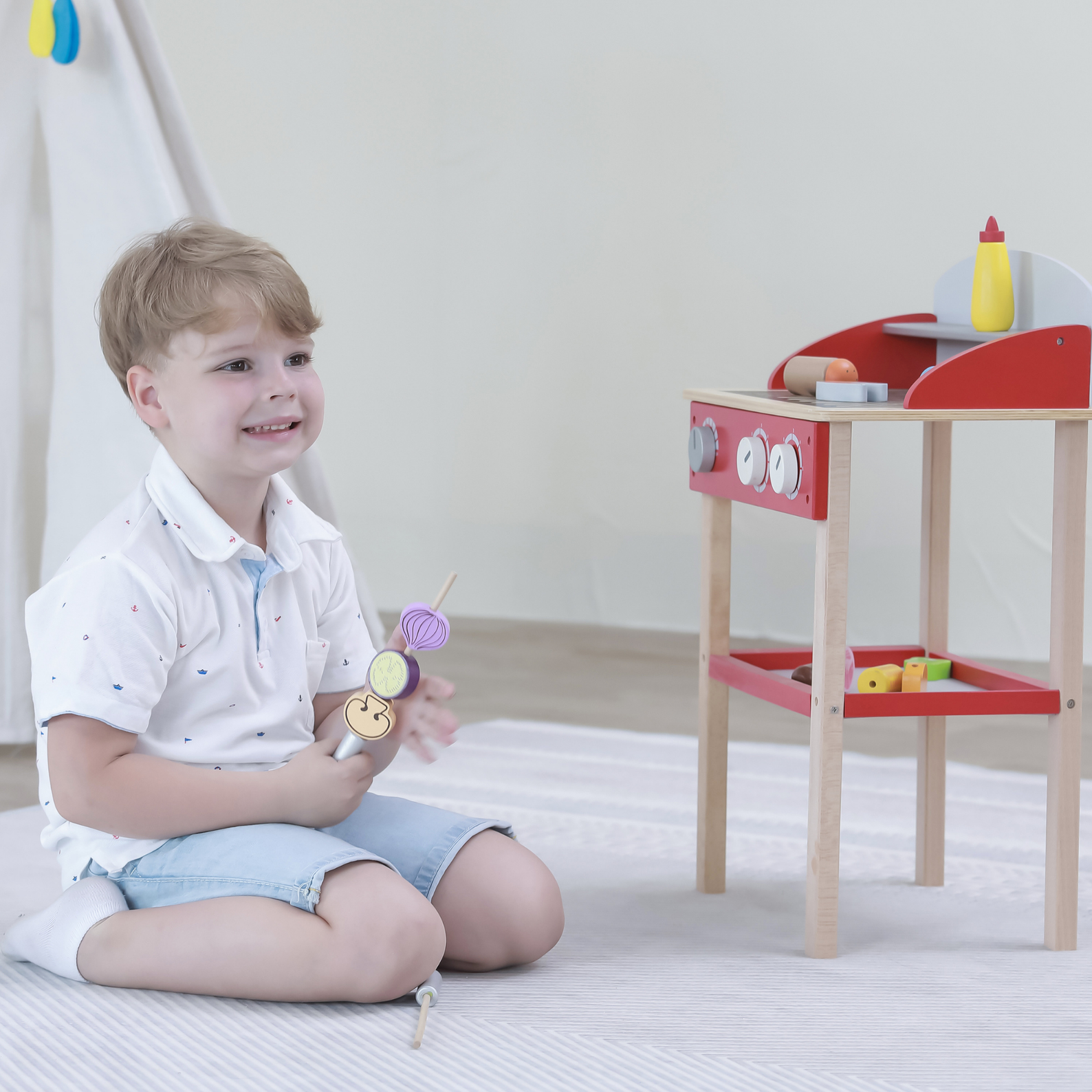 VIGA Wooden Standing BBQ Pretend Play Set for Kids  Age 3 to 6 Years