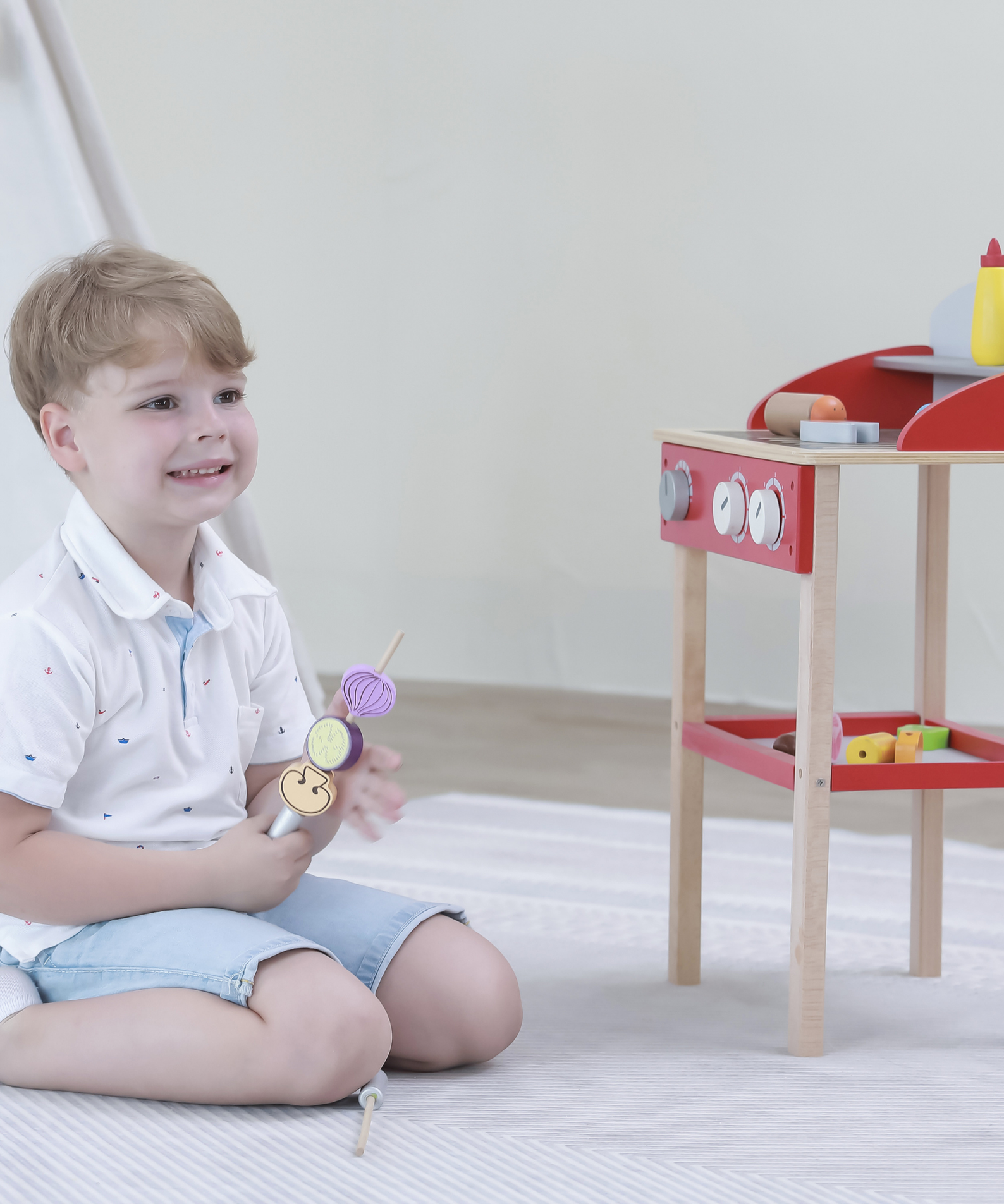 VIGA Wooden Standing BBQ Pretend Play Set for Kids  Age 3 to 6 Years