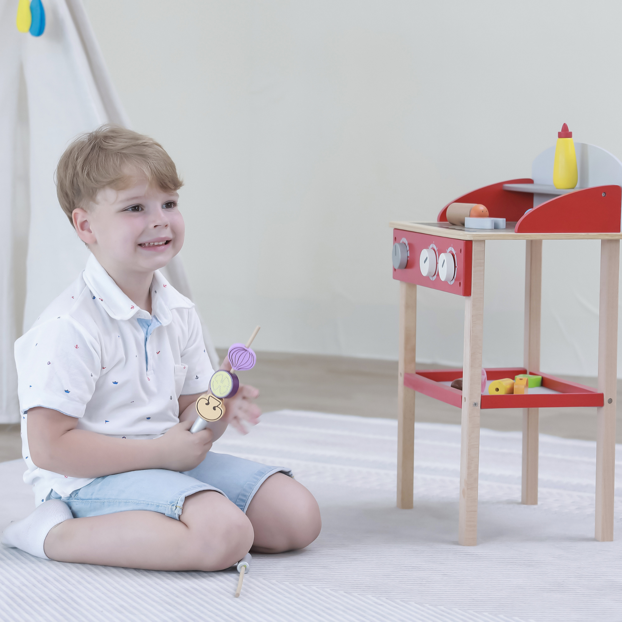 VIGA Wooden Standing BBQ Pretend Play Set for Kids  Age 3 to 6 Years