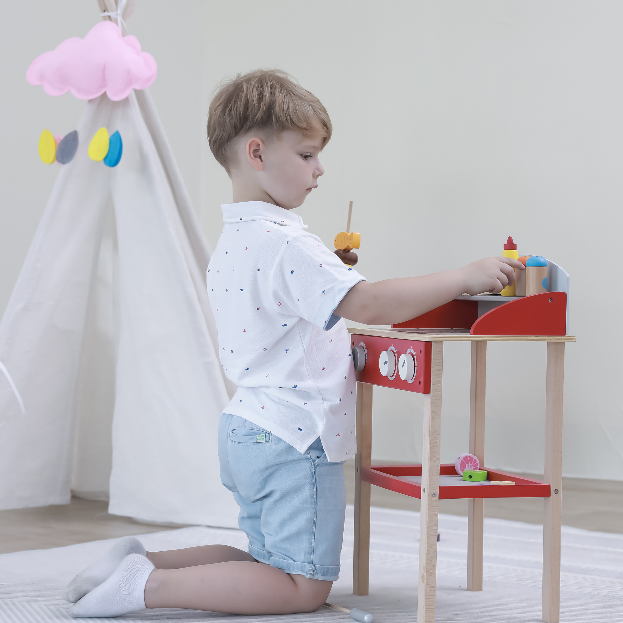 VIGA Wooden Standing BBQ Pretend Play Set for Kids  Age 3 to 6 Years