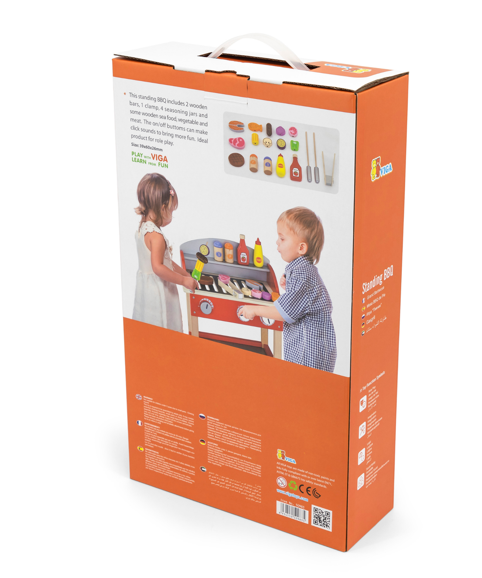 VIGA Wooden Standing BBQ Pretend Play Set for Kids  Age 3 to 6 Years