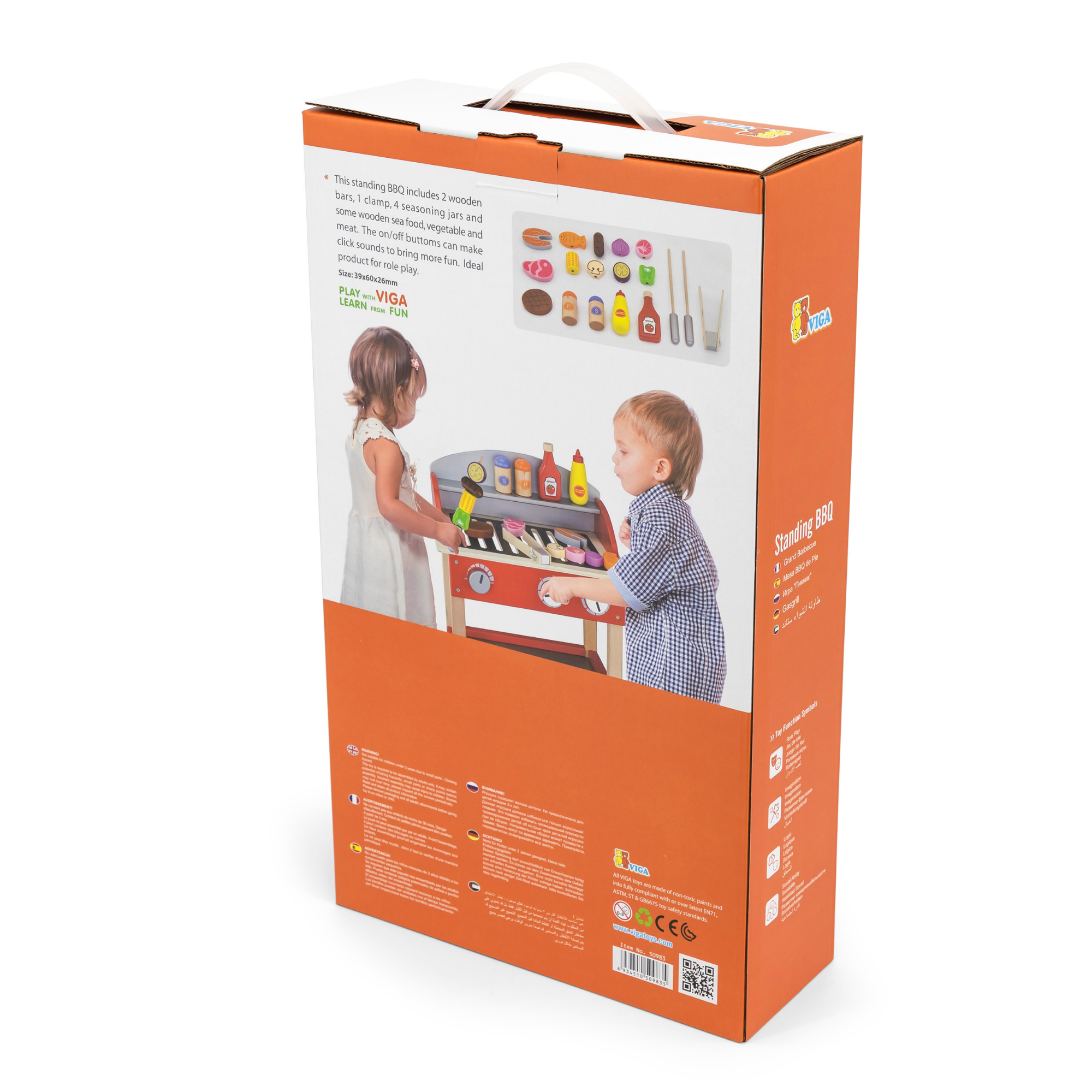 VIGA Wooden Standing BBQ Pretend Play Set for Kids  Age 3 to 6 Years