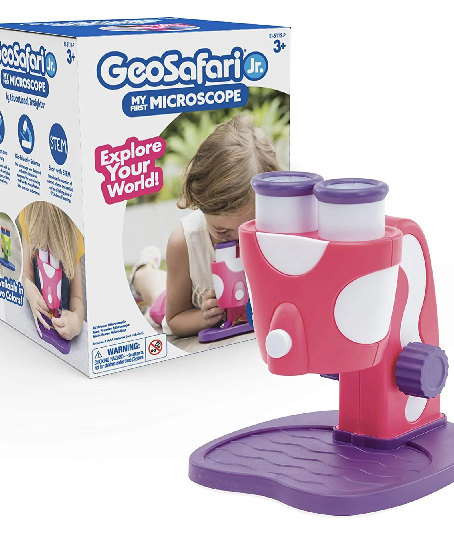 Learning Resources GeoSafari Jr. My First Microscope, Pink, 8x Magnification, Preschool Science Tool, Ages 3+