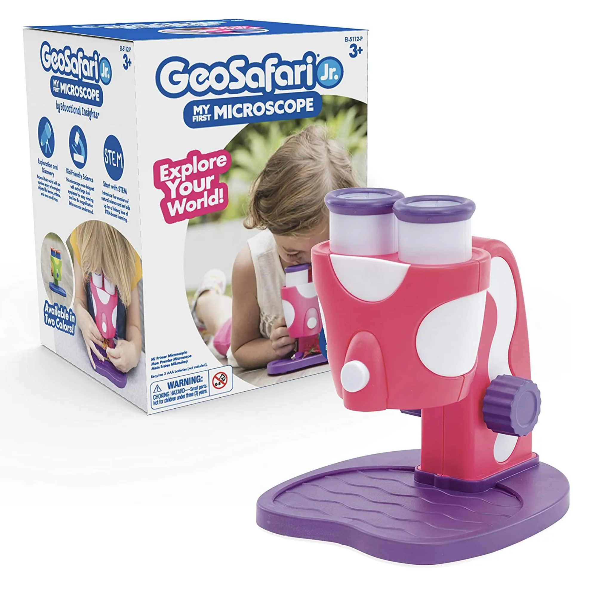 Learning Resources GeoSafari Jr. My First Microscope, Pink, 8x Magnification, Preschool Science Tool, Ages 3+