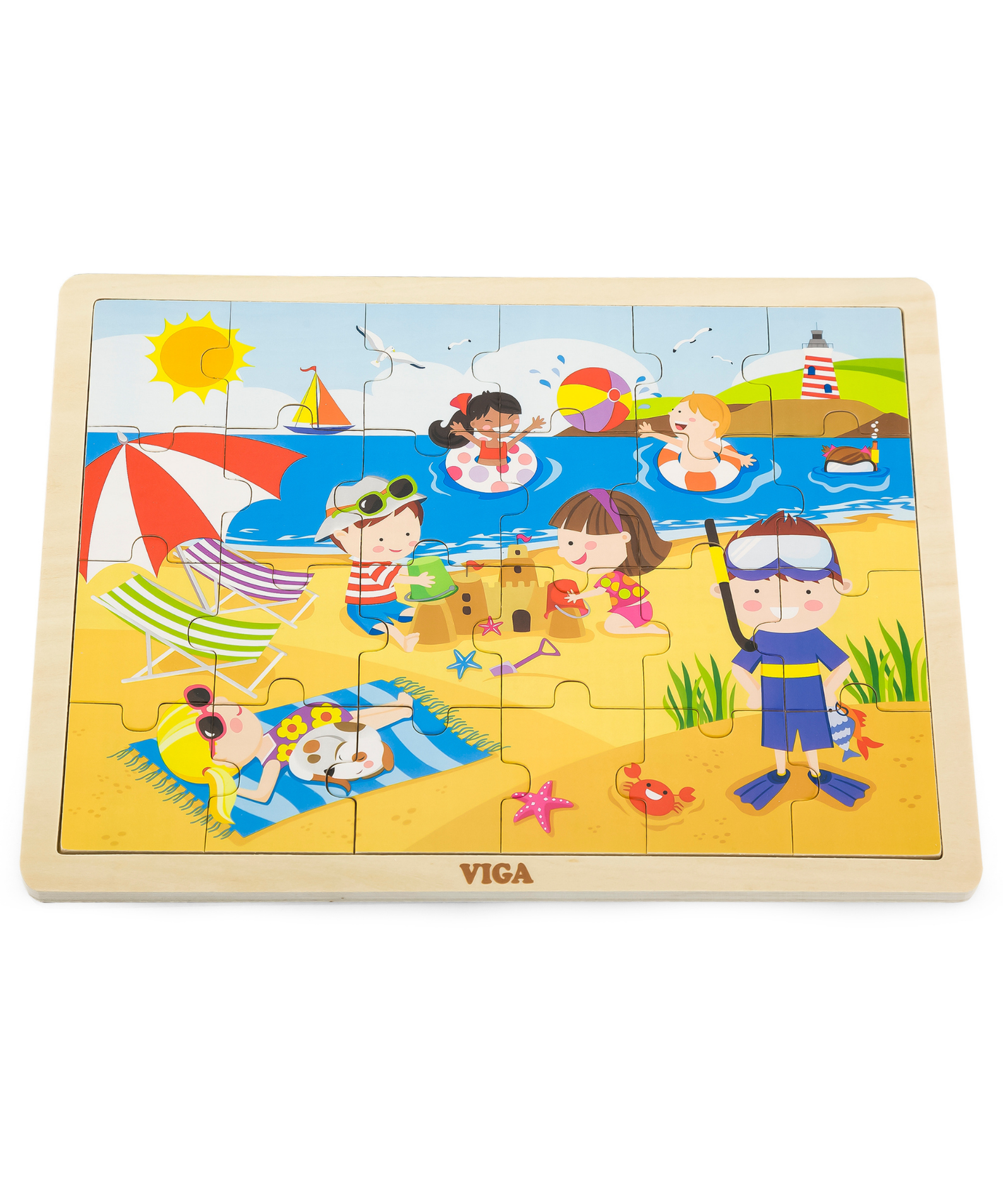 Viga Summer, Seasonal, 24 Piece Jigsaw Puzzle, Montessori Wooden Toy, Develops Sensory, Cognitive & Fine Motor Skills, Non-Toxic & Eco-friendly Kids Educational Toy, Suitable for Children Aged 2Y+