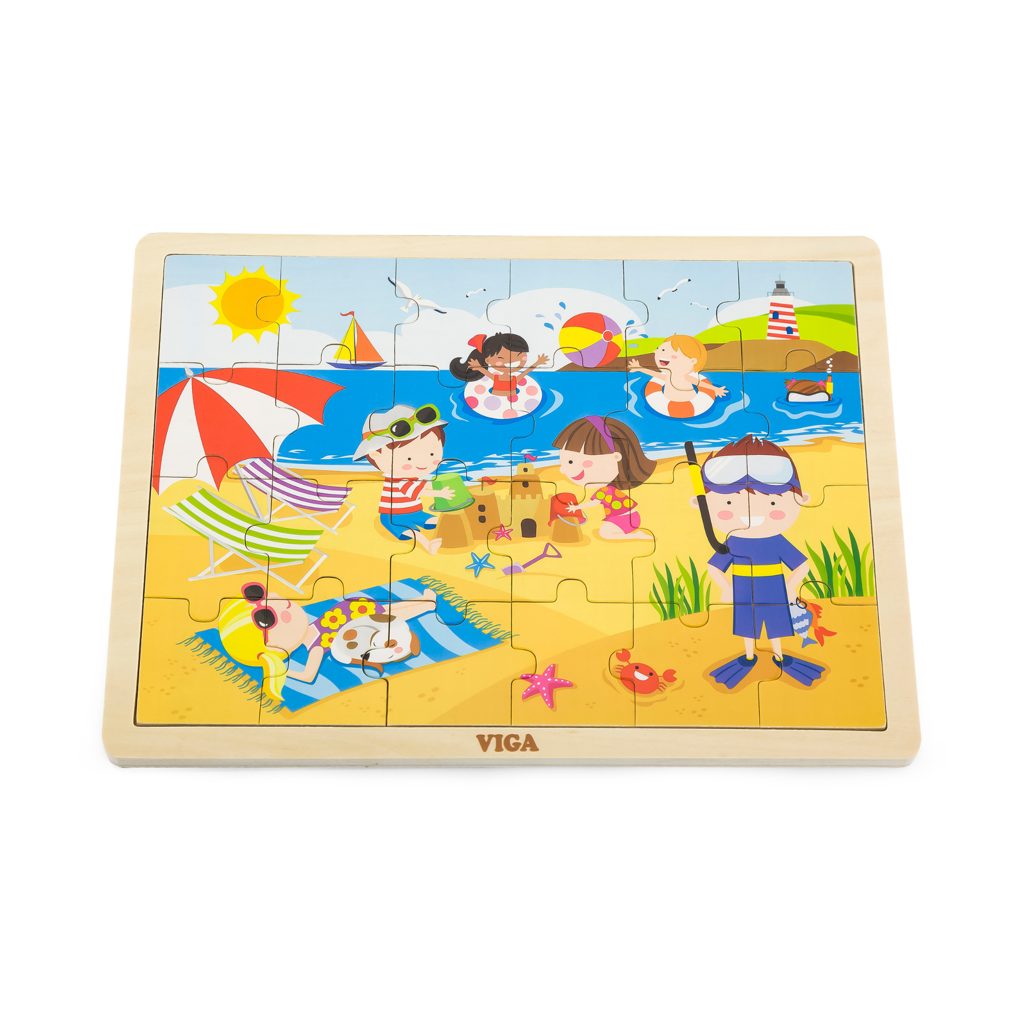 Viga Summer, Seasonal, 24 Piece Jigsaw Puzzle, Montessori Wooden Toy, Develops Sensory, Cognitive & Fine Motor Skills, Non-Toxic & Eco-friendly Kids Educational Toy, Suitable for Children Aged 2Y+