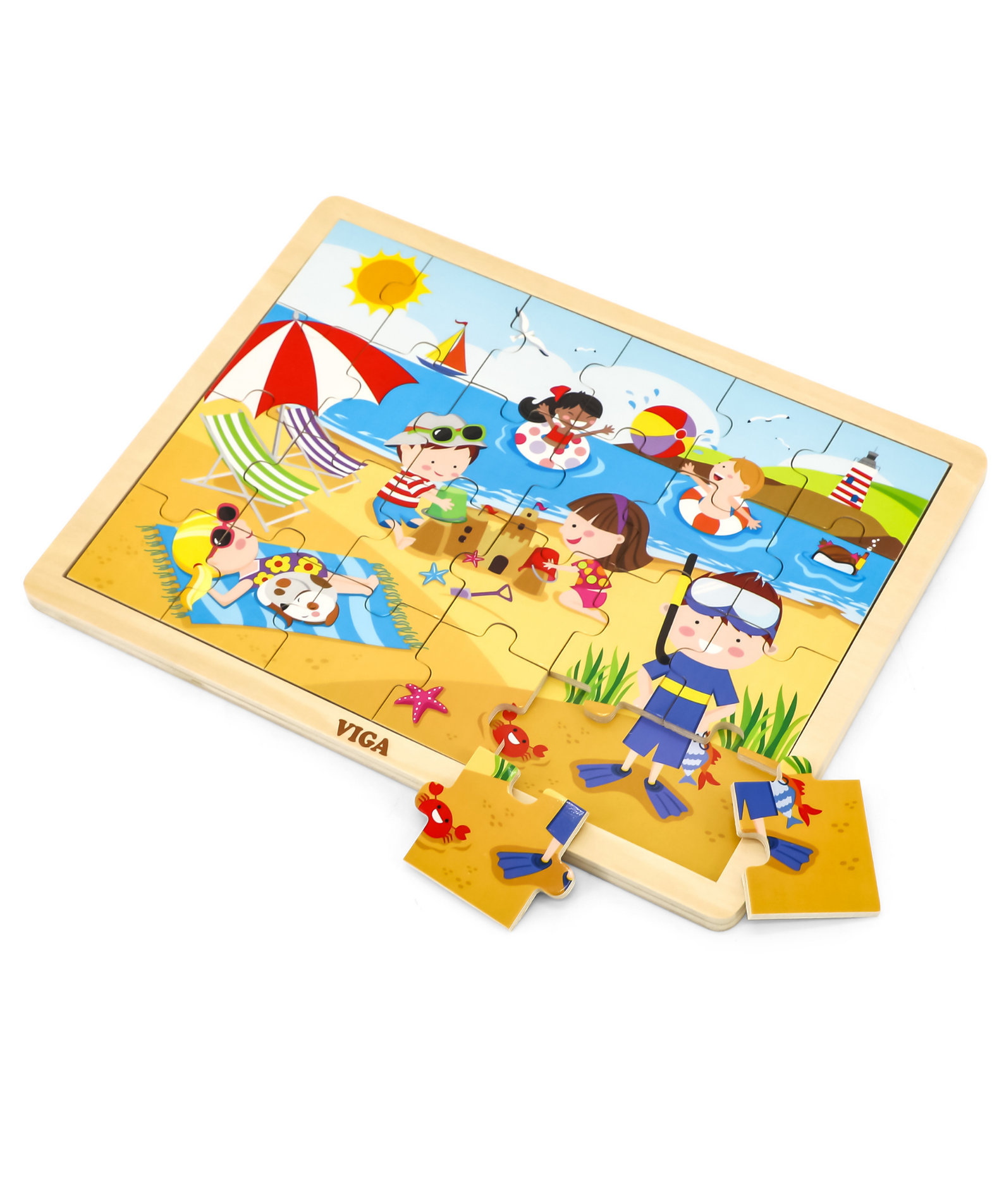 Viga Summer, Seasonal, 24 Piece Jigsaw Puzzle, Montessori Wooden Toy, Develops Sensory, Cognitive & Fine Motor Skills, Non-Toxic & Eco-friendly Kids Educational Toy, Suitable for Children Aged 2Y+