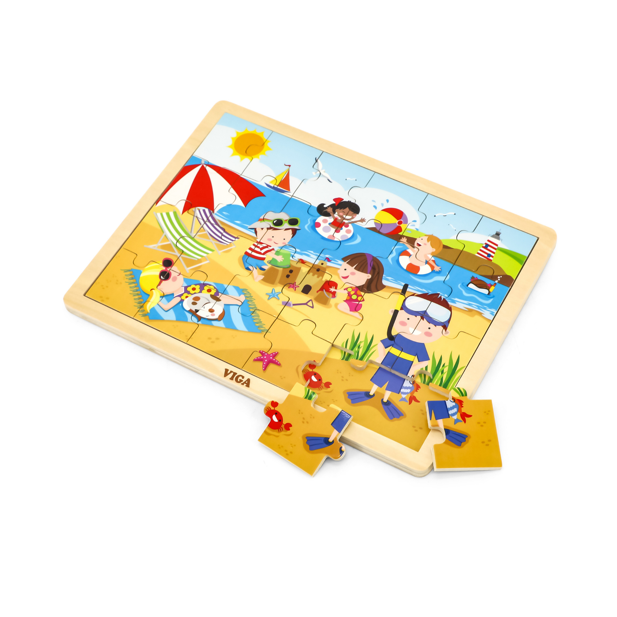 Viga Summer, Seasonal, 24 Piece Jigsaw Puzzle, Montessori Wooden Toy, Develops Sensory, Cognitive & Fine Motor Skills, Non-Toxic & Eco-friendly Kids Educational Toy, Suitable for Children Aged 2Y+