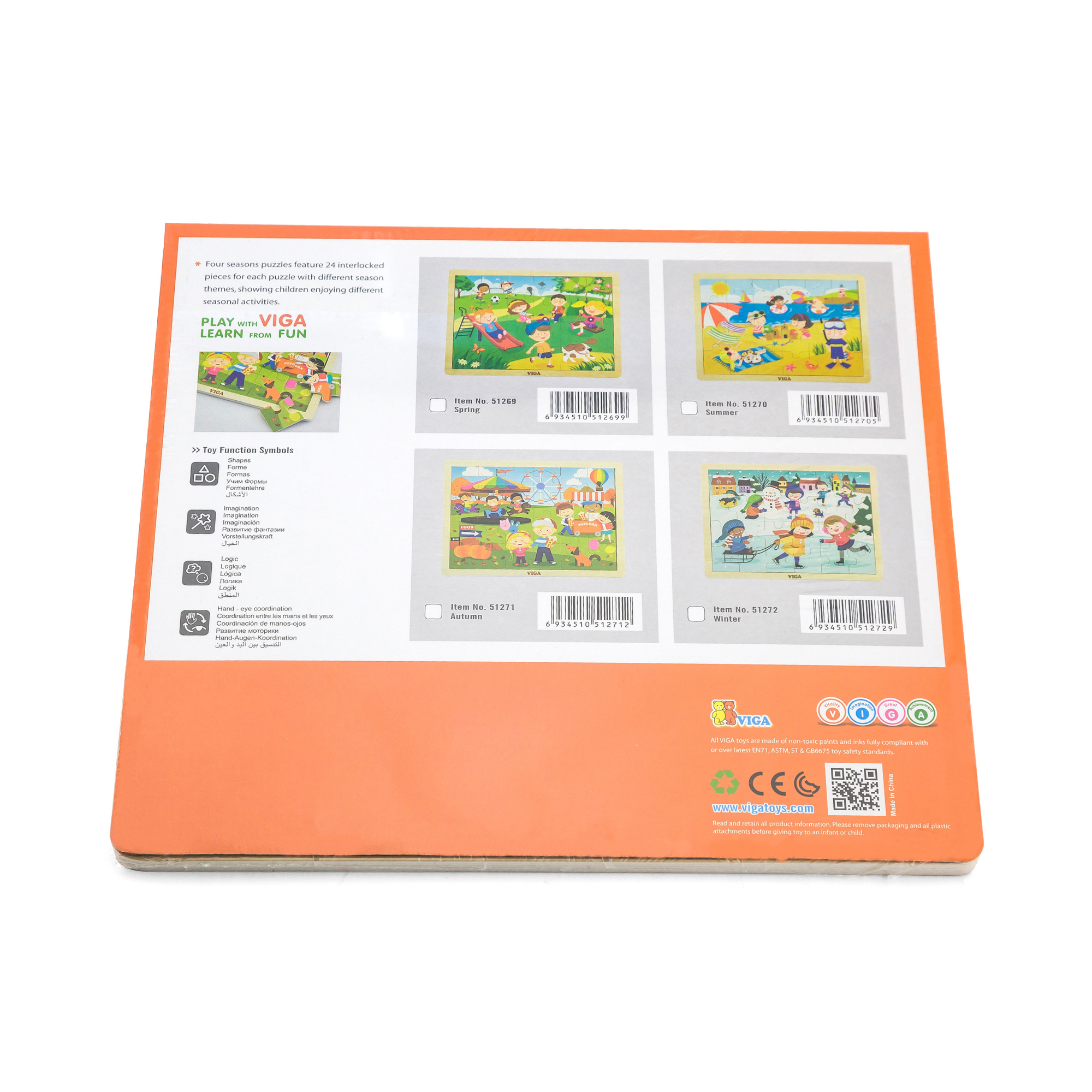 Viga Summer, Seasonal, 24 Piece Jigsaw Puzzle, Montessori Wooden Toy, Develops Sensory, Cognitive & Fine Motor Skills, Non-Toxic & Eco-friendly Kids Educational Toy, Suitable for Children Aged 2Y+