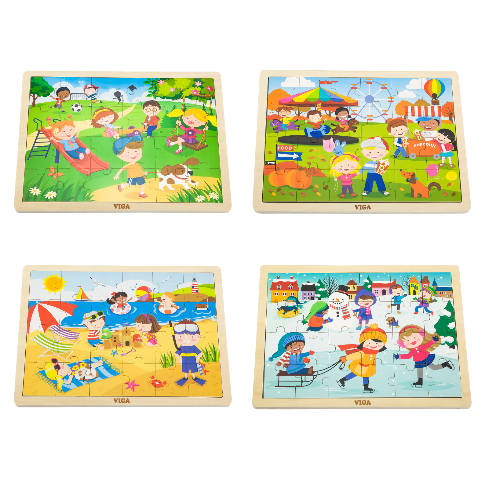 Viga Summer, Seasonal, 24 Piece Jigsaw Puzzle, Montessori Wooden Toy, Develops Sensory, Cognitive & Fine Motor Skills, Non-Toxic & Eco-friendly Kids Educational Toy, Suitable for Children Aged 2Y+