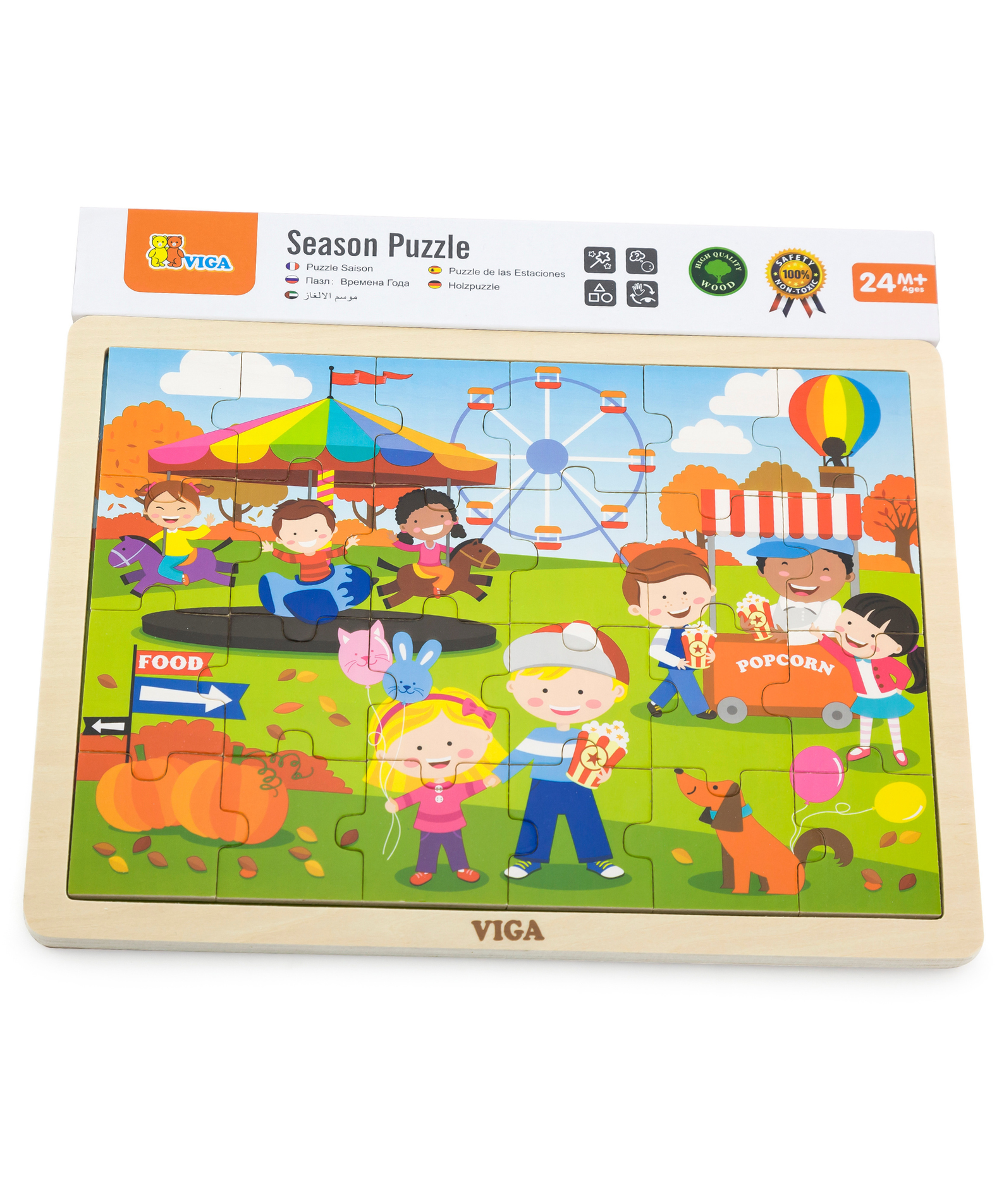 Viga Autumn, Seasonal, 24 Piece Jigsaw Puzzle, Montessori Wooden Toy, Develops Sensory, Cognitive & Fine Motor Skills, Non-Toxic & Eco-friendly Kids Educational Toy, Suitable for Children Aged 2Y+