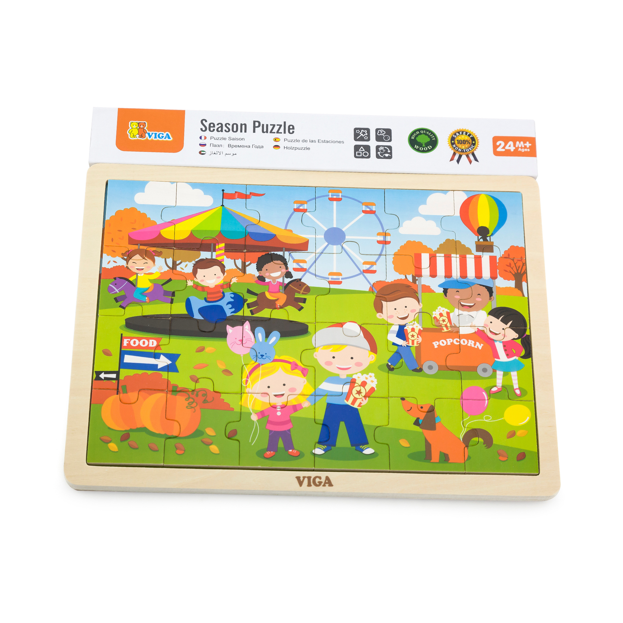 Viga Autumn, Seasonal, 24 Piece Jigsaw Puzzle, Montessori Wooden Toy, Develops Sensory, Cognitive & Fine Motor Skills, Non-Toxic & Eco-friendly Kids Educational Toy, Suitable for Children Aged 2Y+
