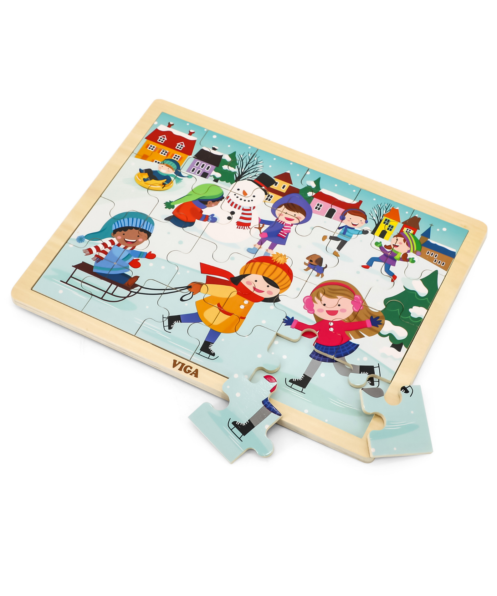 Viga Winter, Seasonal, 24 Piece Jigsaw Puzzle, Montessori Wooden Toy, Develops Sensory, Cognitive & Fine Motor Skills, Non-Toxic & Eco-friendly Kids Educational Toy, Suitable for Children Aged 2Y+
