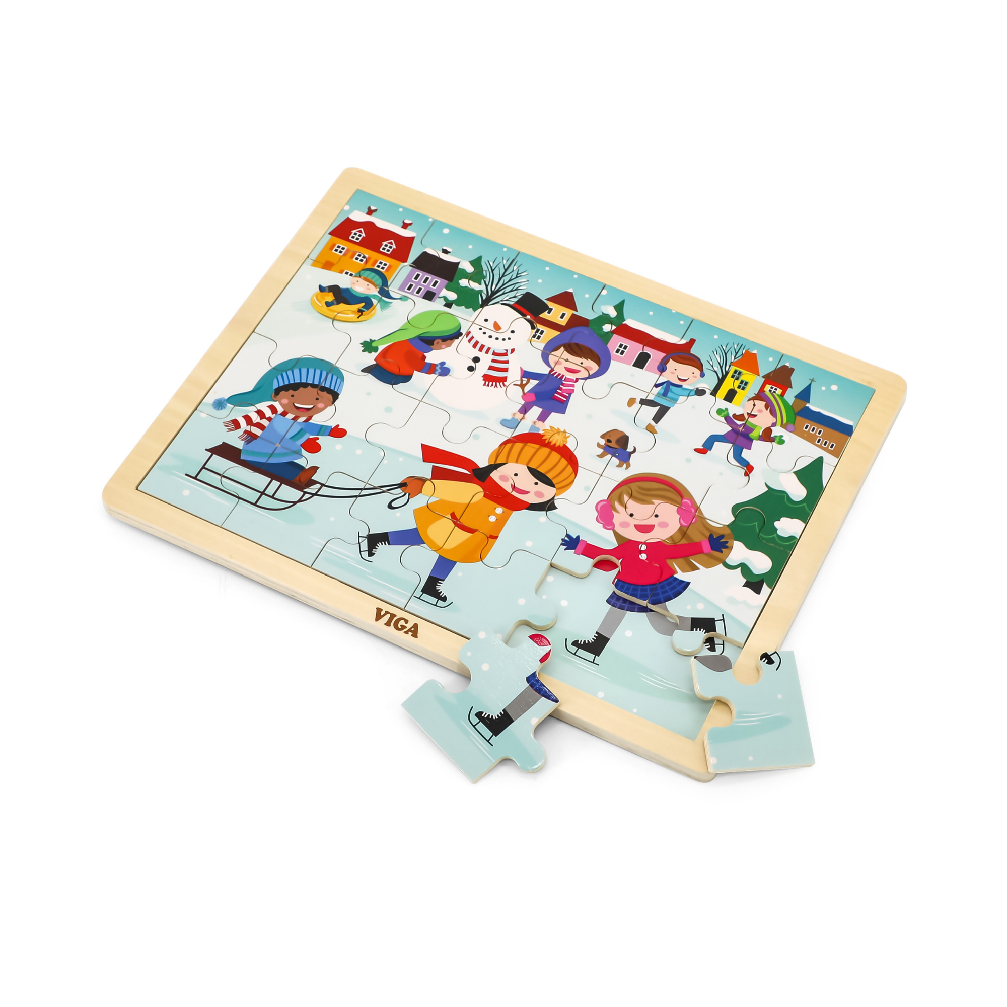 Viga Winter, Seasonal, 24 Piece Jigsaw Puzzle, Montessori Wooden Toy, Develops Sensory, Cognitive & Fine Motor Skills, Non-Toxic & Eco-friendly Kids Educational Toy, Suitable for Children Aged 2Y+