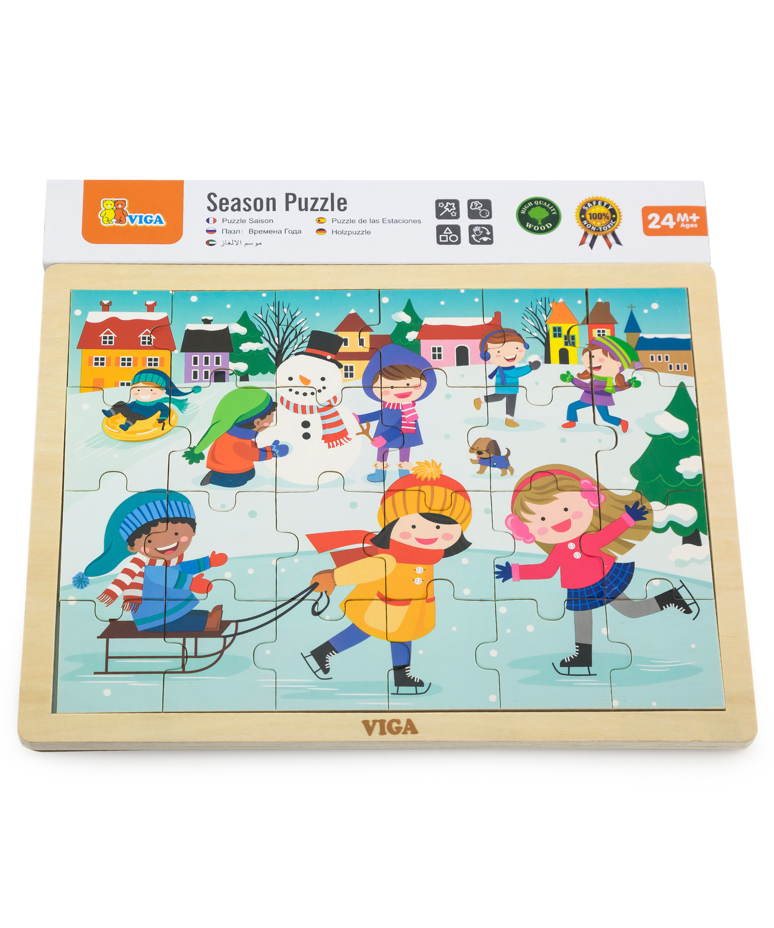 Viga Winter, Seasonal, 24 Piece Jigsaw Puzzle, Montessori Wooden Toy, Develops Sensory, Cognitive & Fine Motor Skills, Non-Toxic & Eco-friendly Kids Educational Toy, Suitable for Children Aged 2Y+