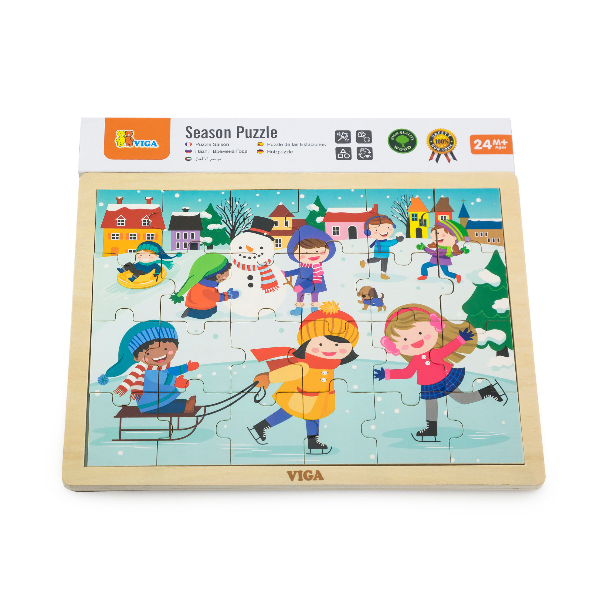 Viga Winter, Seasonal, 24 Piece Jigsaw Puzzle, Montessori Wooden Toy, Develops Sensory, Cognitive & Fine Motor Skills, Non-Toxic & Eco-friendly Kids Educational Toy, Suitable for Children Aged 2Y+