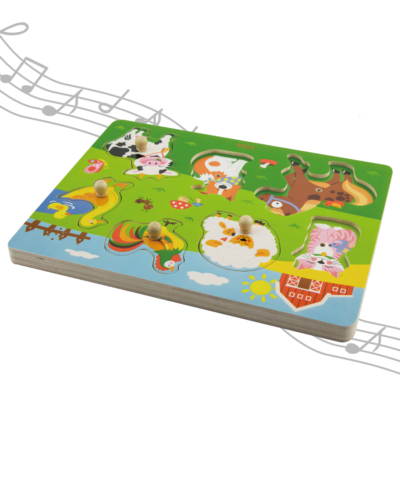 Viga Farm Animals, 7 Piece Knob Puzzle with Sound, Montessori Wooden Toy, Develops Sensory, Cognitive & Fine Motor Skills, Non-Toxic & Eco-friendly Kids Educational Toy, Suitable for Children 18M+