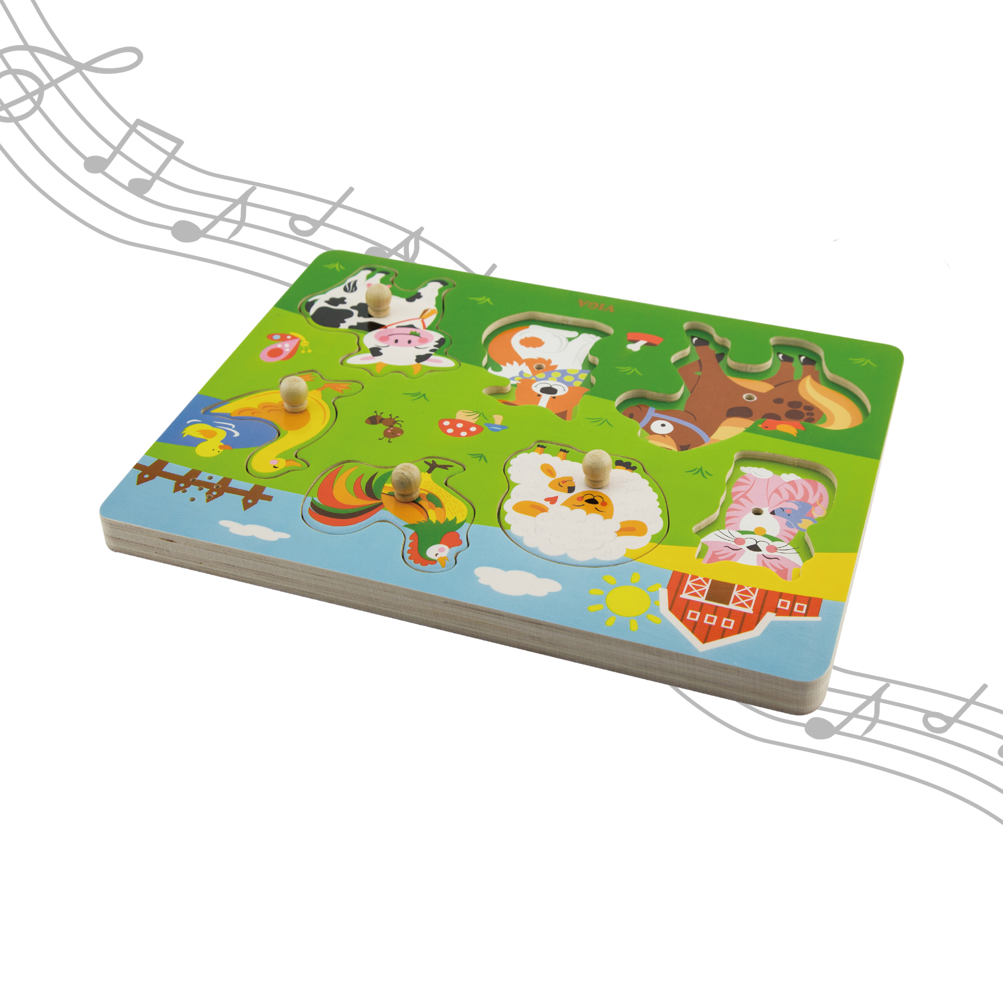 Viga Farm Animals, 7 Piece Knob Puzzle with Sound, Montessori Wooden Toy, Develops Sensory, Cognitive & Fine Motor Skills, Non-Toxic & Eco-friendly Kids Educational Toy, Suitable for Children 18M+