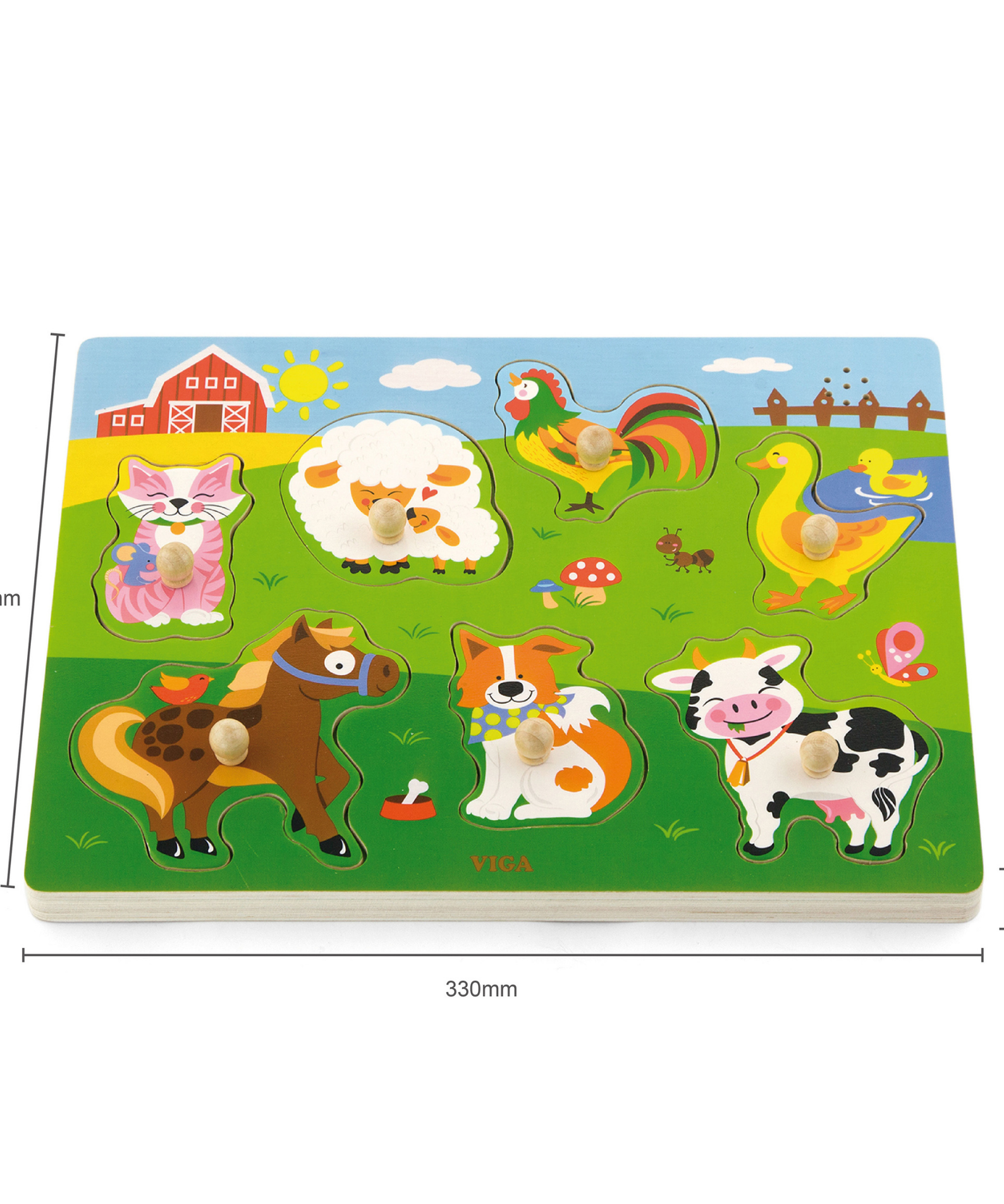 Viga Farm Animals, 7 Piece Knob Puzzle with Sound, Montessori Wooden Toy, Develops Sensory, Cognitive & Fine Motor Skills, Non-Toxic & Eco-friendly Kids Educational Toy, Suitable for Children 18M+