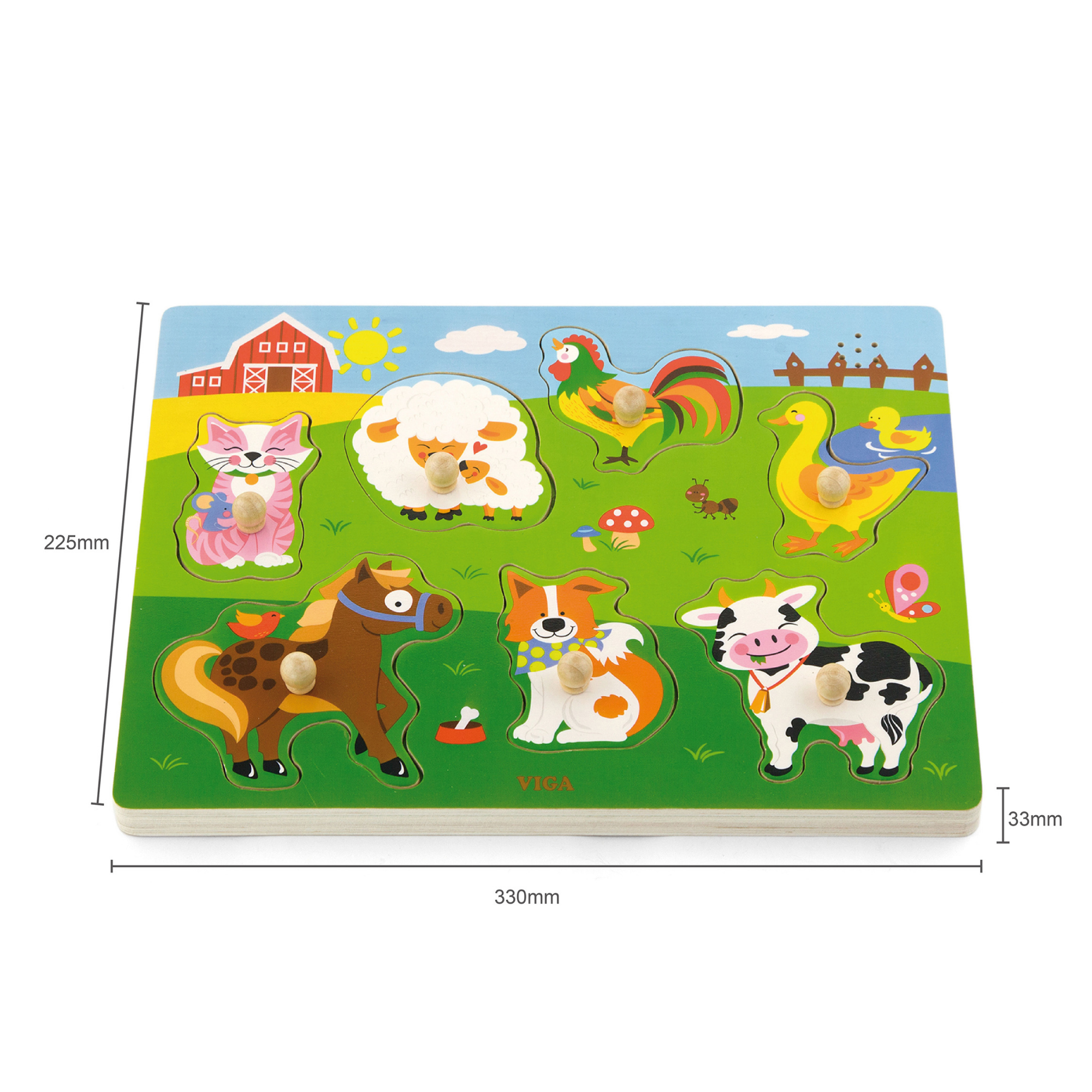 Viga Farm Animals, 7 Piece Knob Puzzle with Sound, Montessori Wooden Toy, Develops Sensory, Cognitive & Fine Motor Skills, Non-Toxic & Eco-friendly Kids Educational Toy, Suitable for Children 18M+