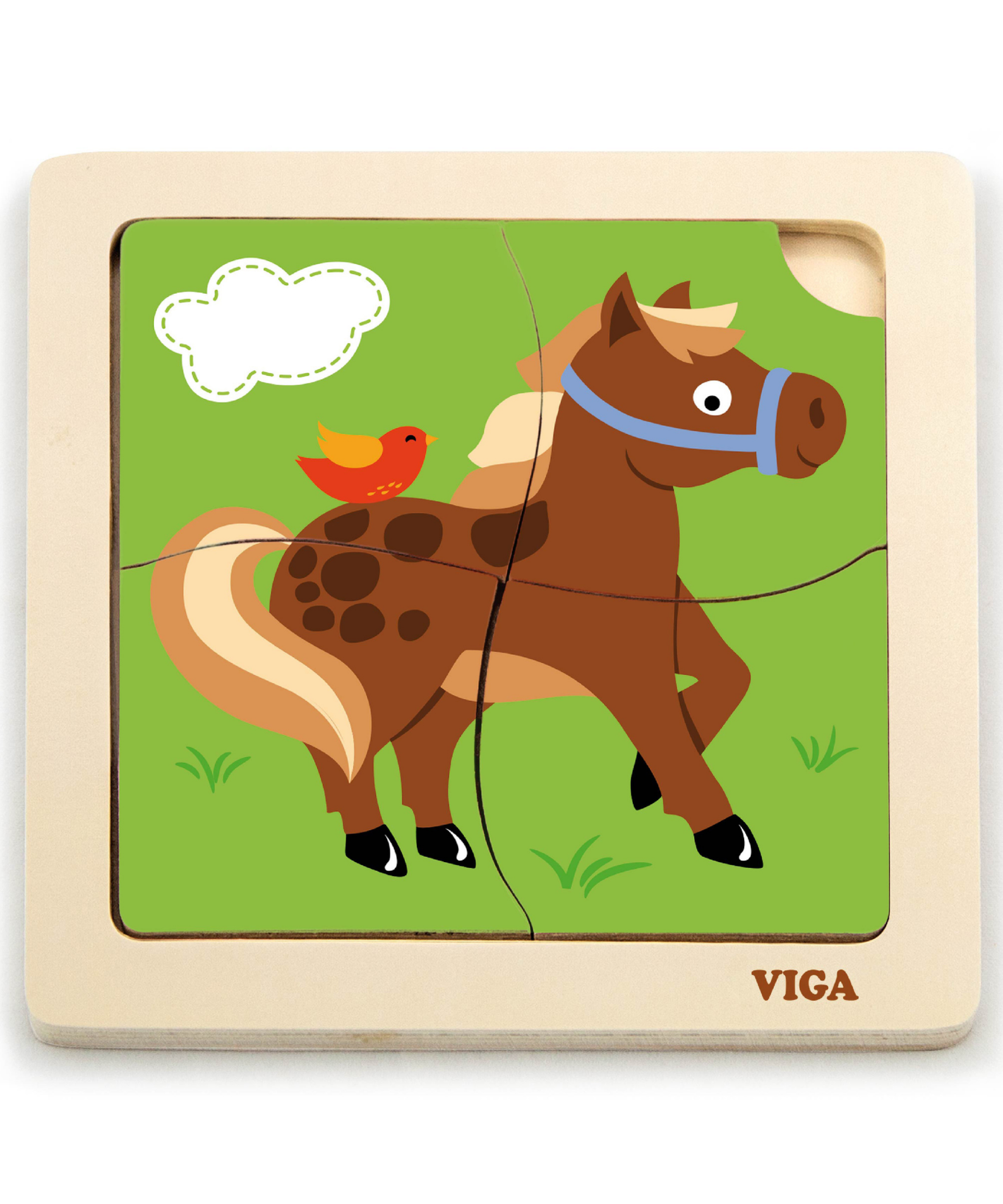 Viga Horse, 4 Piece Block Puzzle, Montessori Wooden Toy, Develops Sensory, Cognitive & Fine Motor Skills, Non-Toxic & Eco-friendly Kids Educational Toy, Suitable for Boys and Girls Aged 12M+