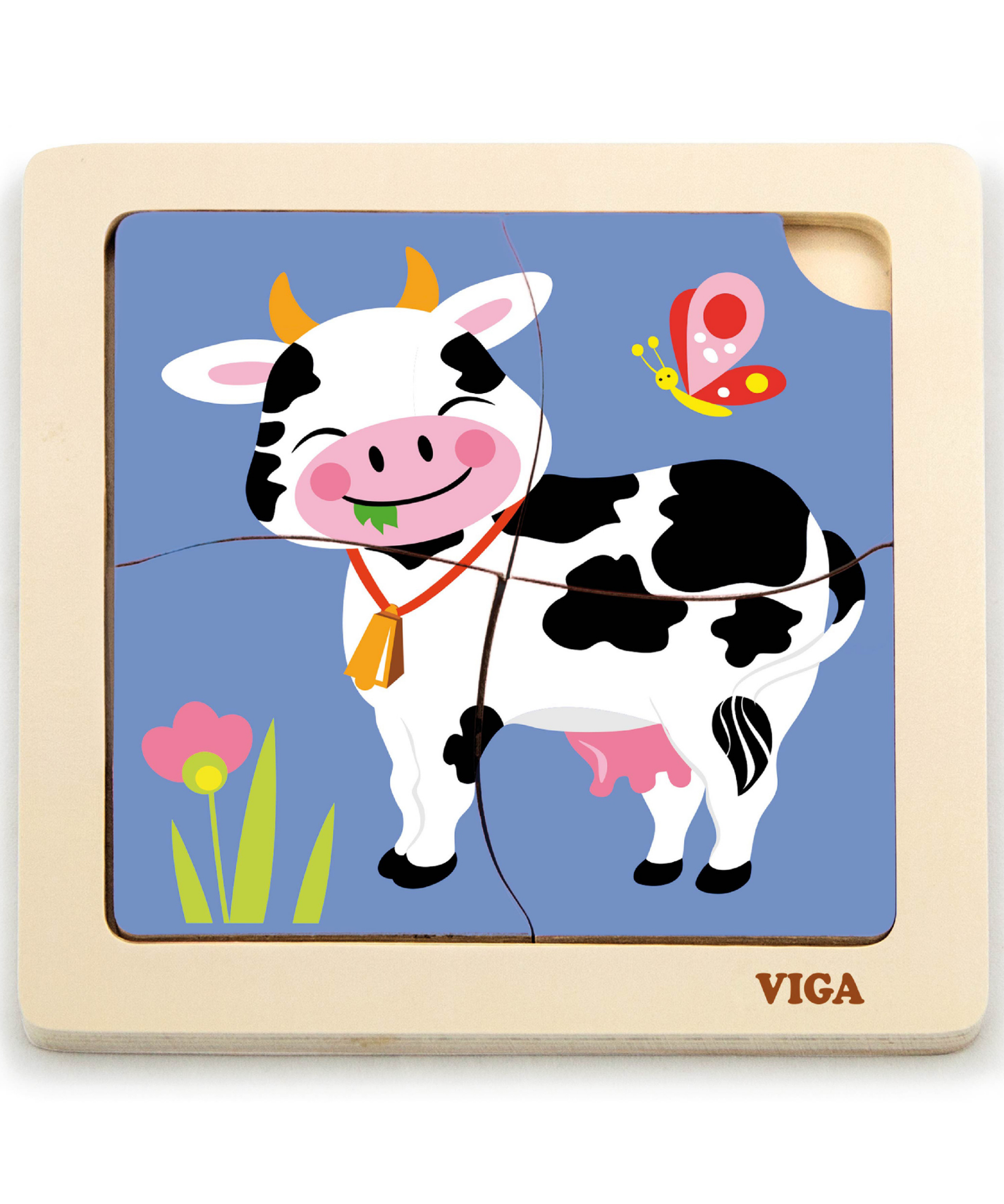 Viga Cow, 4 Piece Block Puzzle, Montessori Wooden Toy, Develops Sensory, Cognitive & Fine Motor Skills, Non-Toxic & Eco-friendly Kids Educational Toy, Suitable for Boys and Girls Aged 12M+