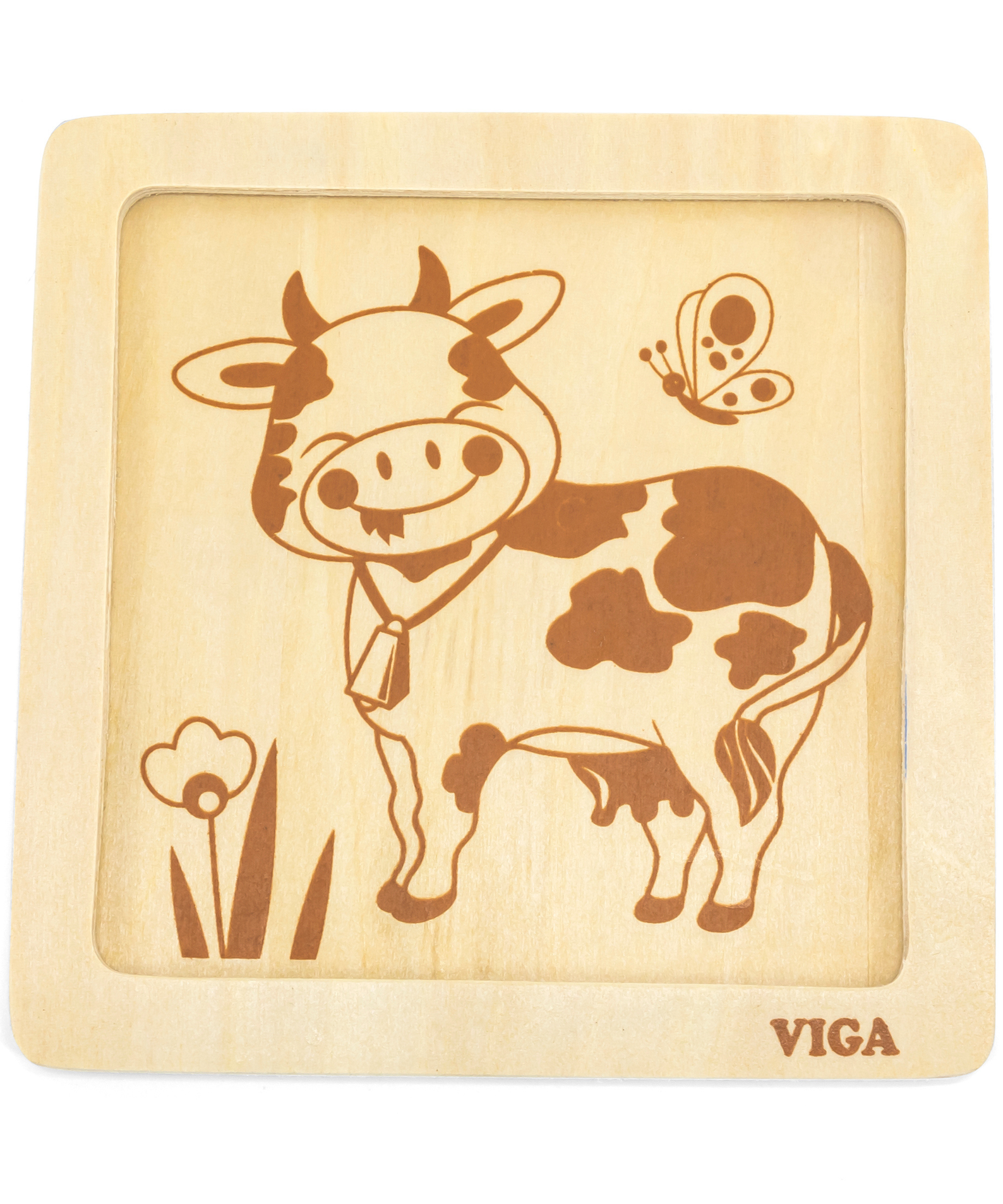 Viga Cow, 4 Piece Block Puzzle, Montessori Wooden Toy, Develops Sensory, Cognitive & Fine Motor Skills, Non-Toxic & Eco-friendly Kids Educational Toy, Suitable for Boys and Girls Aged 12M+