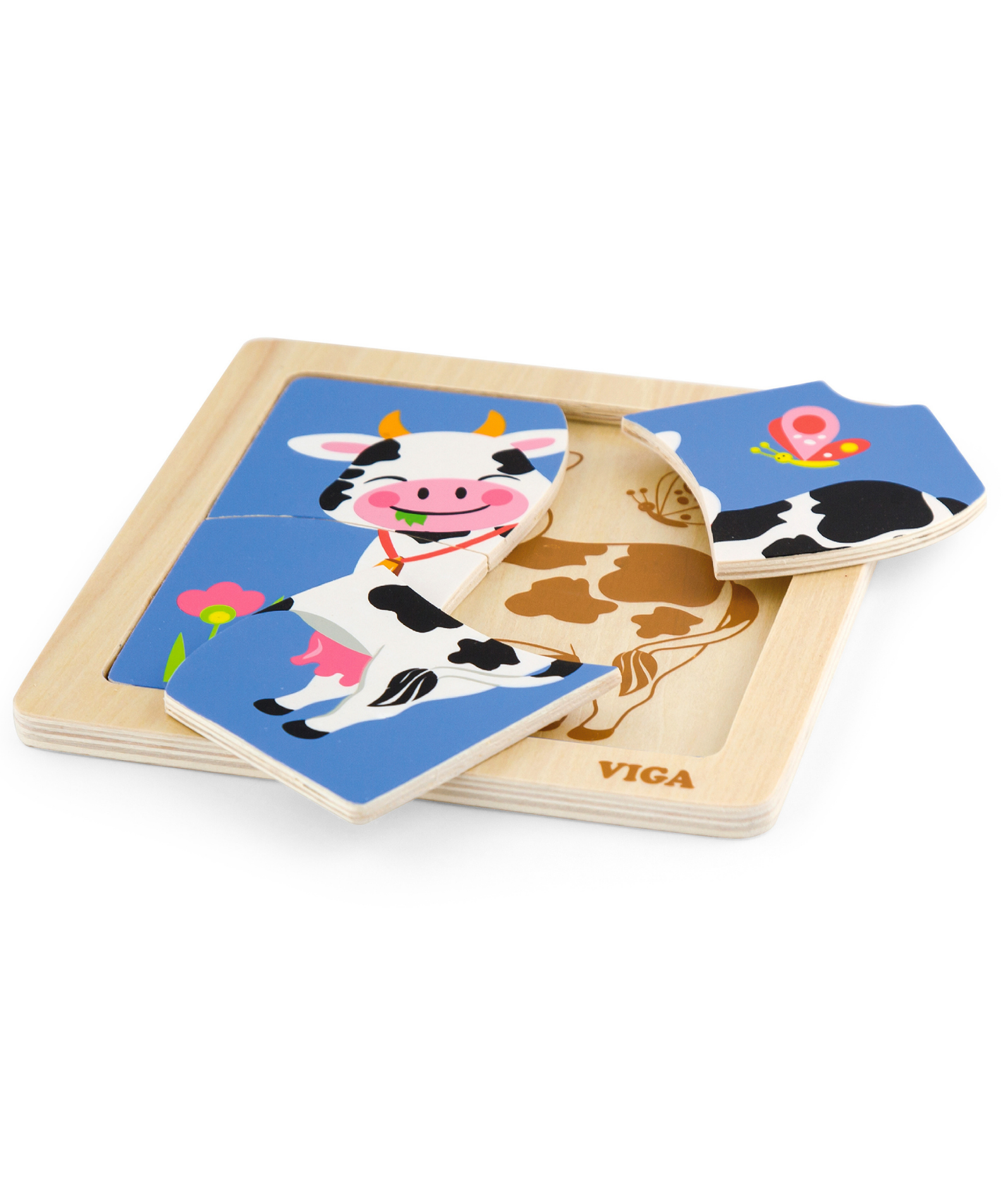 Viga Cow, 4 Piece Block Puzzle, Montessori Wooden Toy, Develops Sensory, Cognitive & Fine Motor Skills, Non-Toxic & Eco-friendly Kids Educational Toy, Suitable for Boys and Girls Aged 12M+