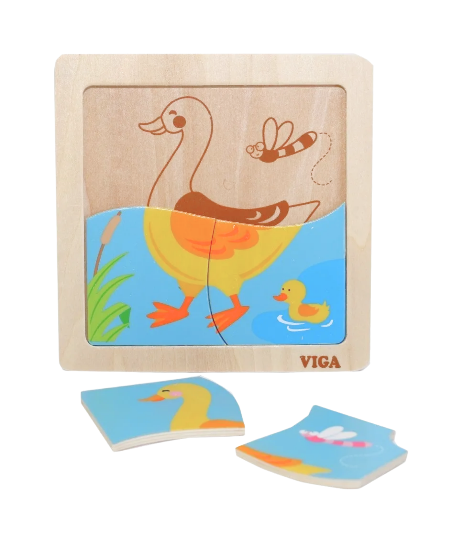 Viga Duck, 4 Piece Block Puzzle, Montessori Wooden Toy, Develops Sensory, Cognitive & Fine Motor Skills, Non-Toxic & Eco-friendly Kids Educational Toy, Suitable for Boys and Girls Aged 12M+