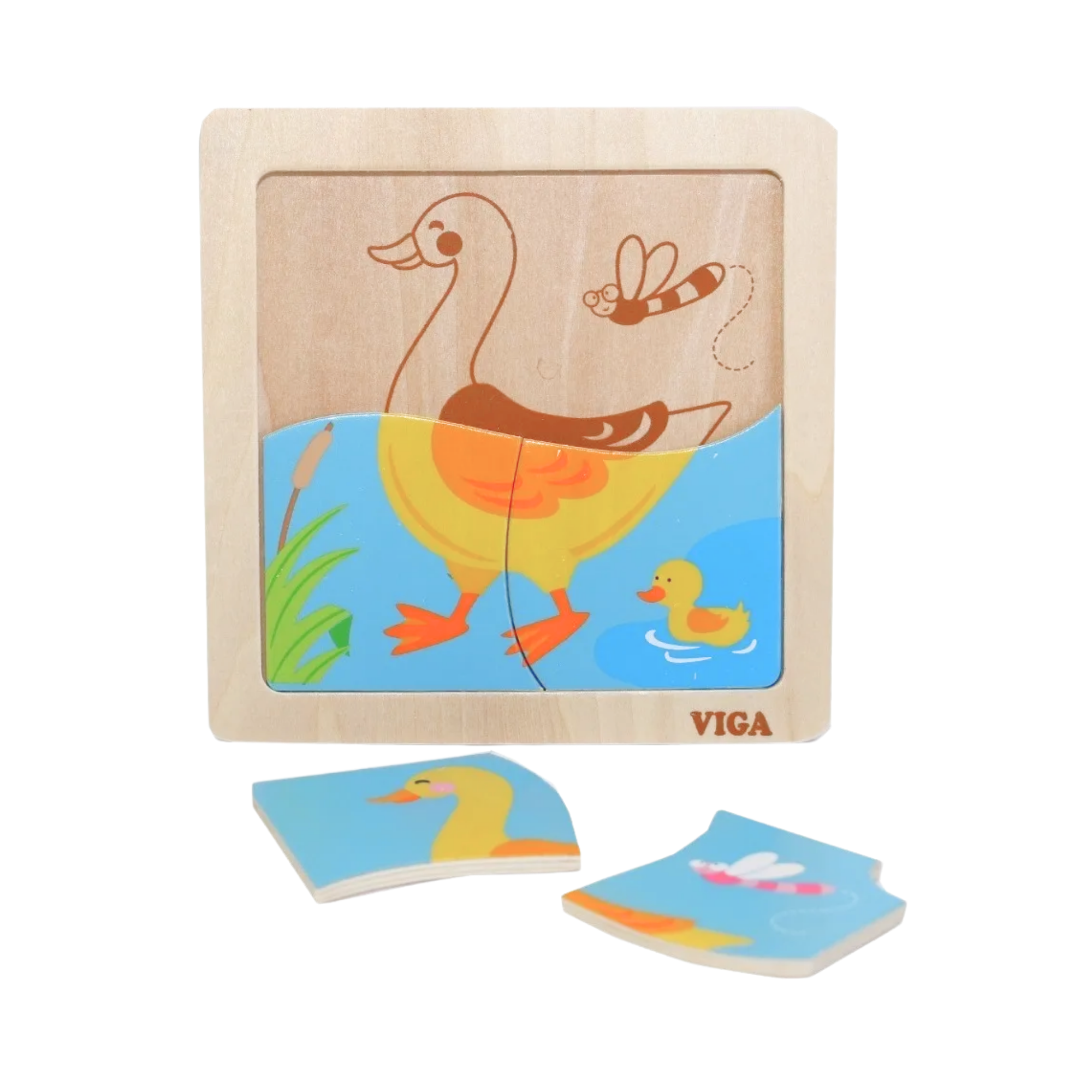 Viga Duck, 4 Piece Block Puzzle, Montessori Wooden Toy, Develops Sensory, Cognitive & Fine Motor Skills, Non-Toxic & Eco-friendly Kids Educational Toy, Suitable for Boys and Girls Aged 12M+