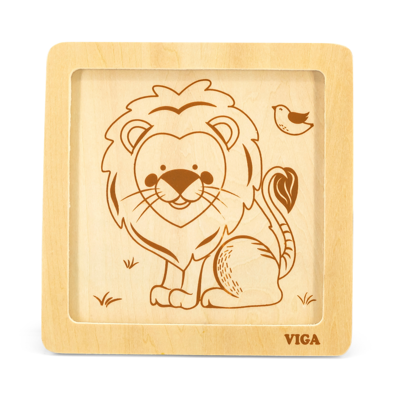 Viga Lion, 4 Piece Block Puzzle, Montessori Wooden Toy, Develops Sensory, Cognitive & Fine Motor Skills, Non-Toxic & Eco-friendly Kids Educational Toy, Suitable for Boys and Girls Aged 12M+