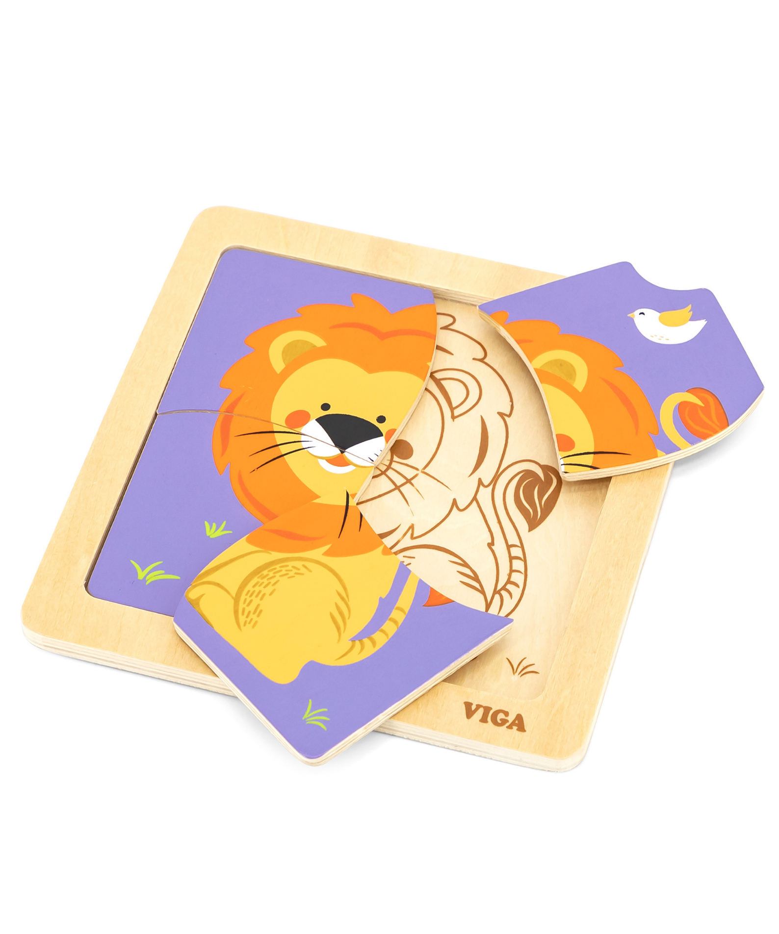 Viga Lion, 4 Piece Block Puzzle, Montessori Wooden Toy, Develops Sensory, Cognitive & Fine Motor Skills, Non-Toxic & Eco-friendly Kids Educational Toy, Suitable for Boys and Girls Aged 12M+