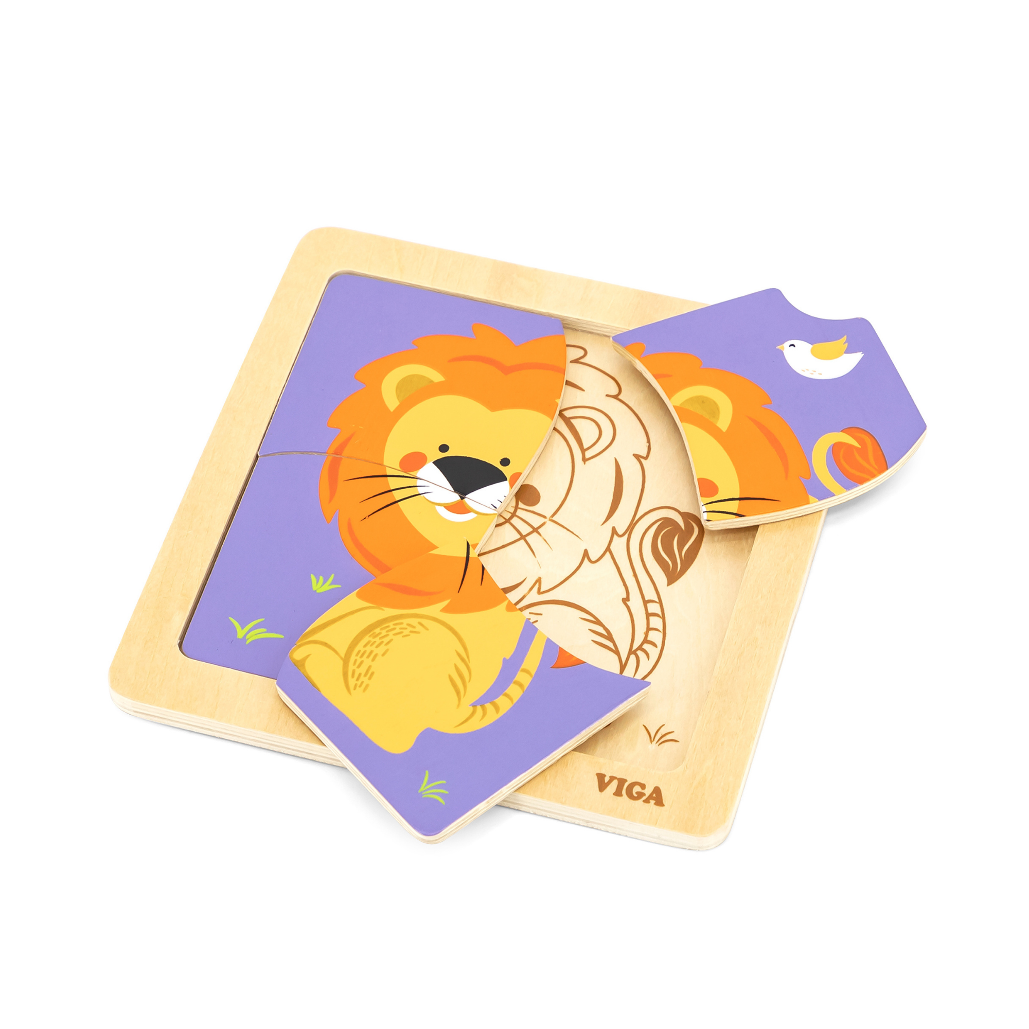 Viga Lion, 4 Piece Block Puzzle, Montessori Wooden Toy, Develops Sensory, Cognitive & Fine Motor Skills, Non-Toxic & Eco-friendly Kids Educational Toy, Suitable for Boys and Girls Aged 12M+