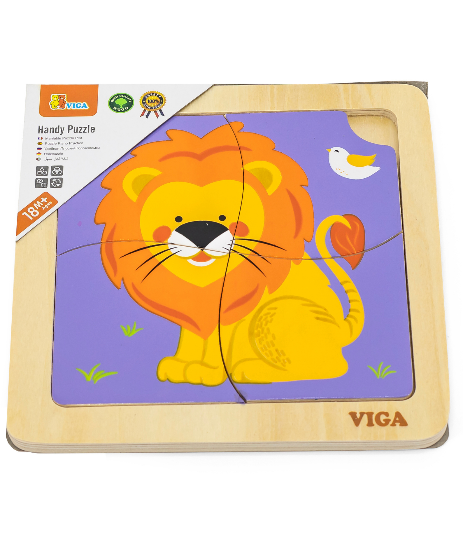 Viga Lion, 4 Piece Block Puzzle, Montessori Wooden Toy, Develops Sensory, Cognitive & Fine Motor Skills, Non-Toxic & Eco-friendly Kids Educational Toy, Suitable for Boys and Girls Aged 12M+