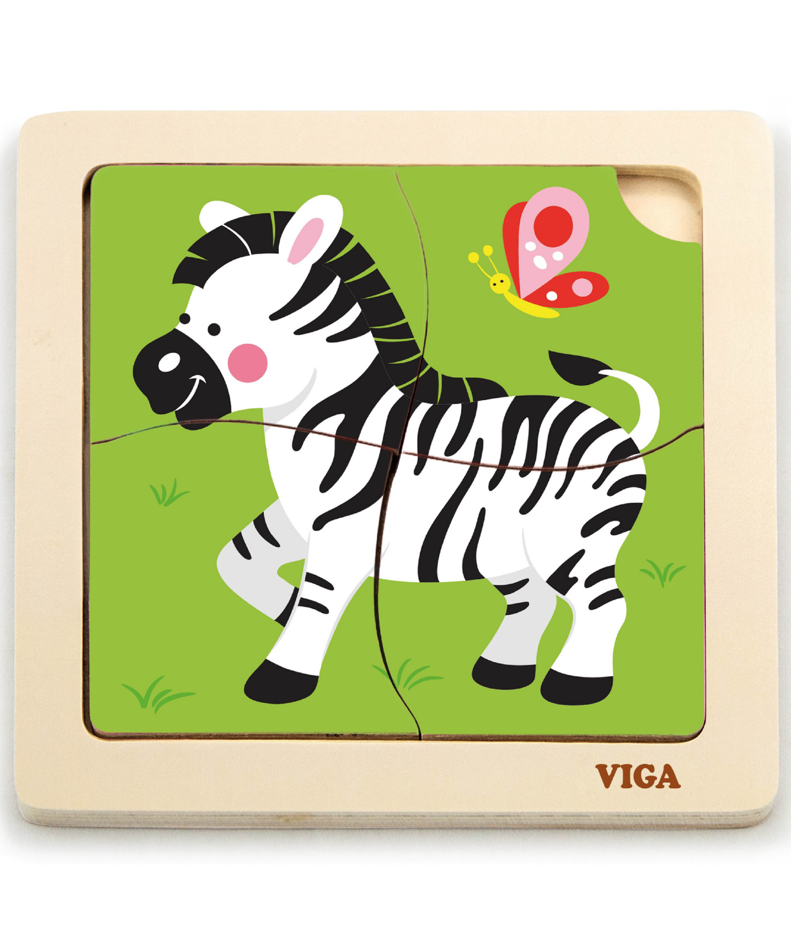 Viga Zebra, 4 Piece Block Puzzle, Montessori Wooden Toy, Develops Sensory, Cognitive & Fine Motor Skills, Non-Toxic & Eco-friendly Kids Educational Toy, Suitable for Boys and Girls Aged 12M+