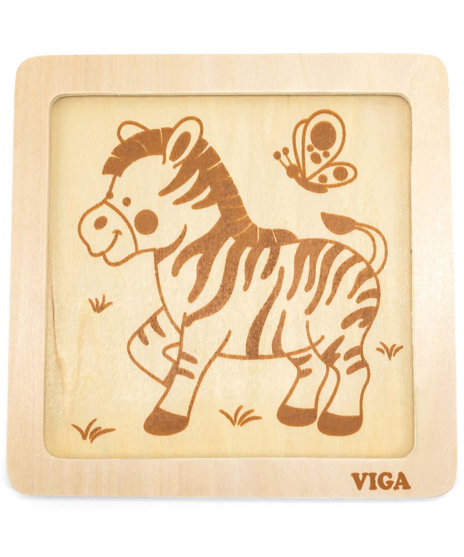 Viga Zebra, 4 Piece Block Puzzle, Montessori Wooden Toy, Develops Sensory, Cognitive & Fine Motor Skills, Non-Toxic & Eco-friendly Kids Educational Toy, Suitable for Boys and Girls Aged 12M+