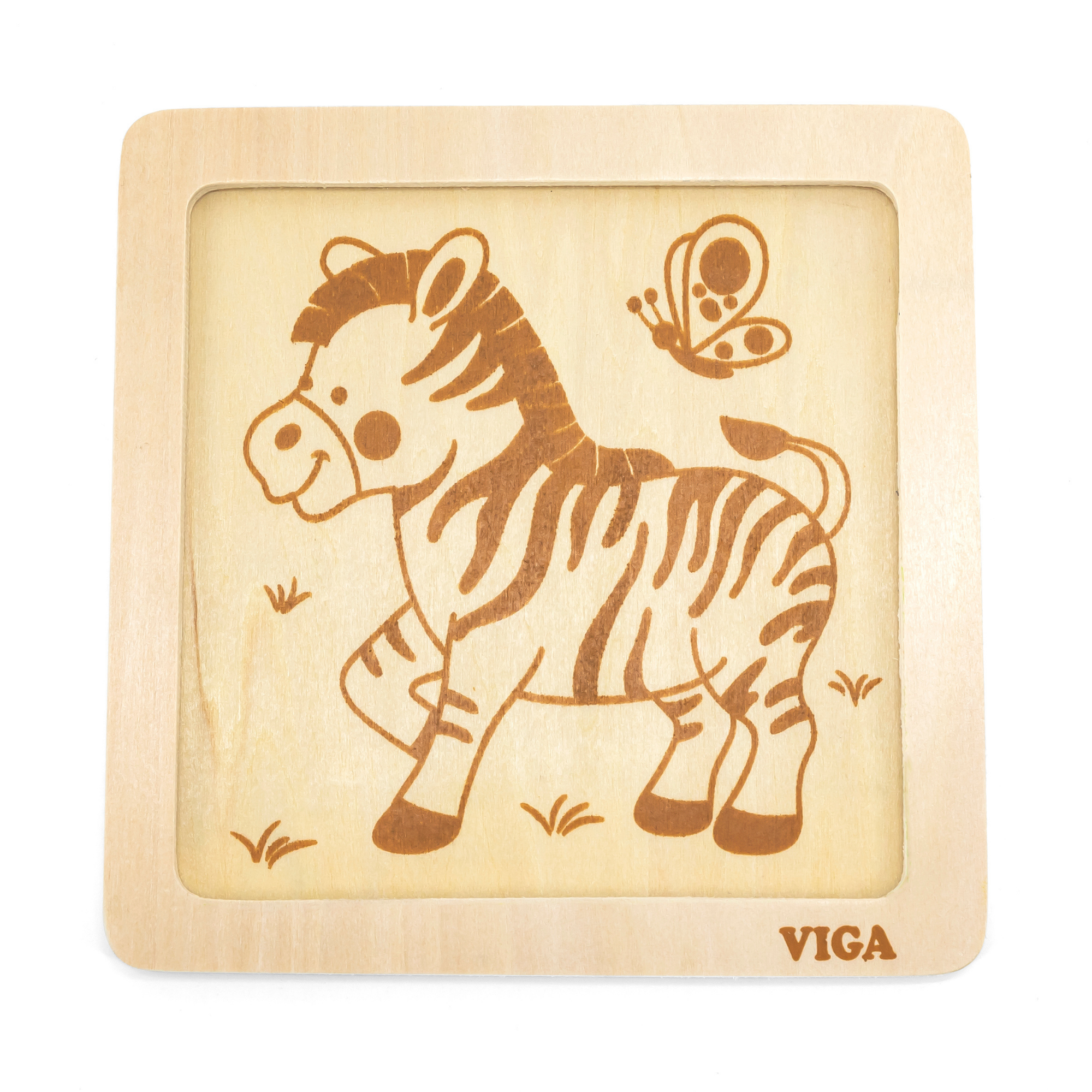 Viga Zebra, 4 Piece Block Puzzle, Montessori Wooden Toy, Develops Sensory, Cognitive & Fine Motor Skills, Non-Toxic & Eco-friendly Kids Educational Toy, Suitable for Boys and Girls Aged 12M+