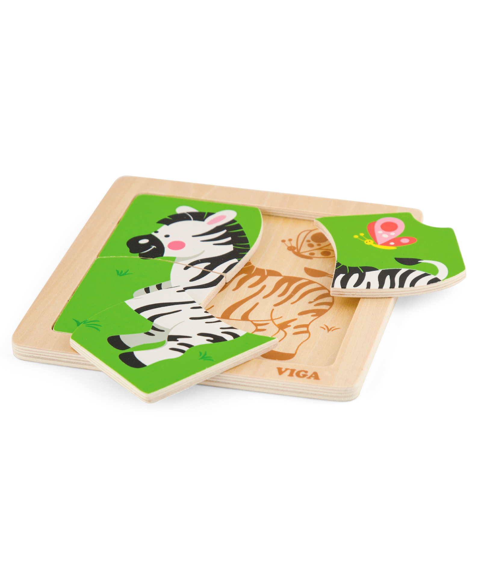 Viga Zebra, 4 Piece Block Puzzle, Montessori Wooden Toy, Develops Sensory, Cognitive & Fine Motor Skills, Non-Toxic & Eco-friendly Kids Educational Toy, Suitable for Boys and Girls Aged 12M+