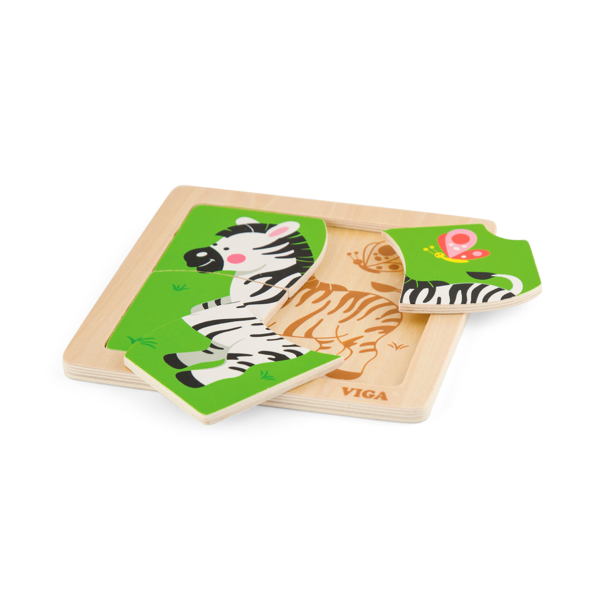Viga Zebra, 4 Piece Block Puzzle, Montessori Wooden Toy, Develops Sensory, Cognitive & Fine Motor Skills, Non-Toxic & Eco-friendly Kids Educational Toy, Suitable for Boys and Girls Aged 12M+