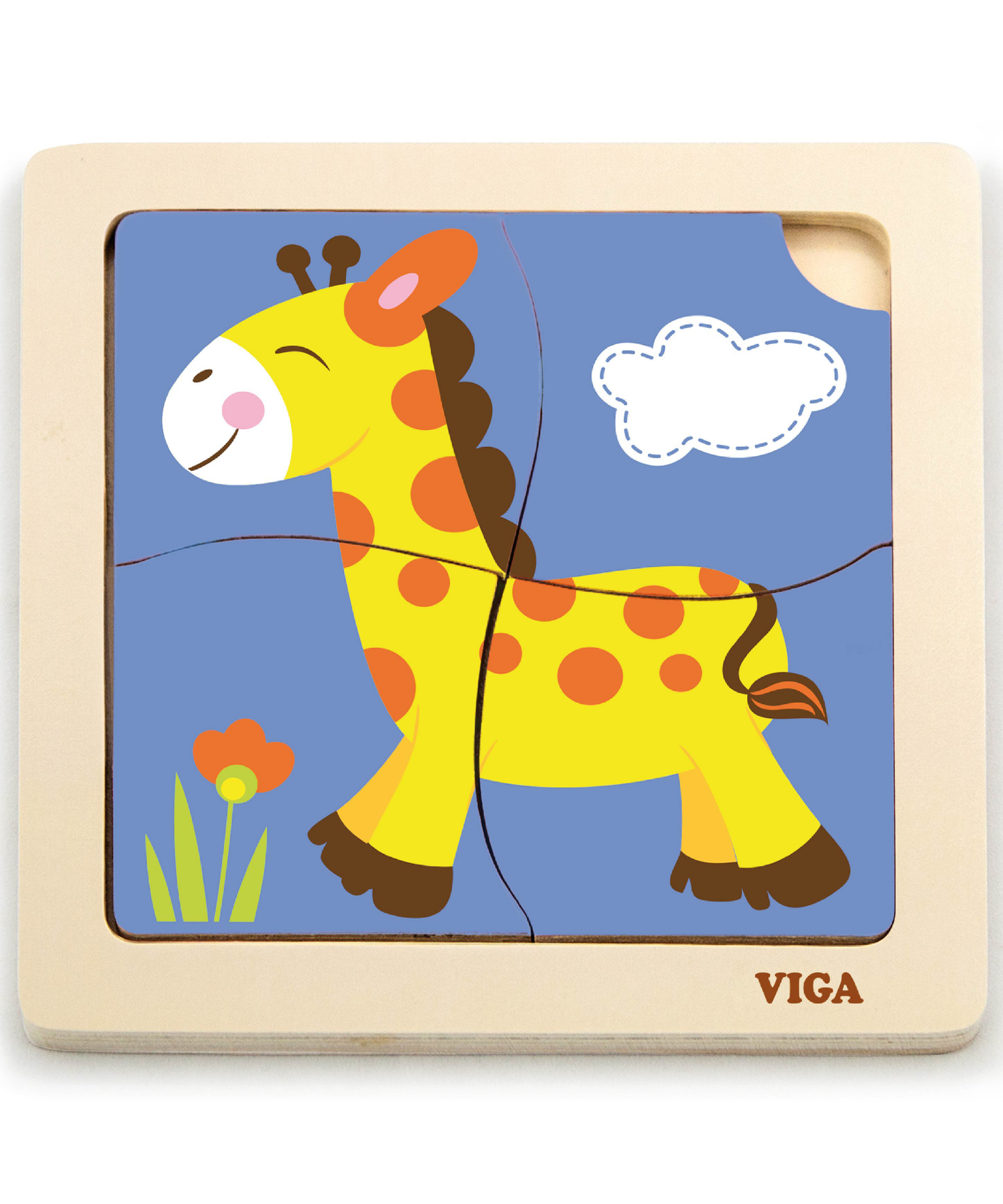 Viga Giraffe, 4 Piece Block Puzzle, Montessori Wooden Toy, Develops Sensory, Cognitive & Fine Motor Skills, Non-Toxic & Eco-friendly Kids Educational Toy, Suitable for Boys and Girls Aged 12M+