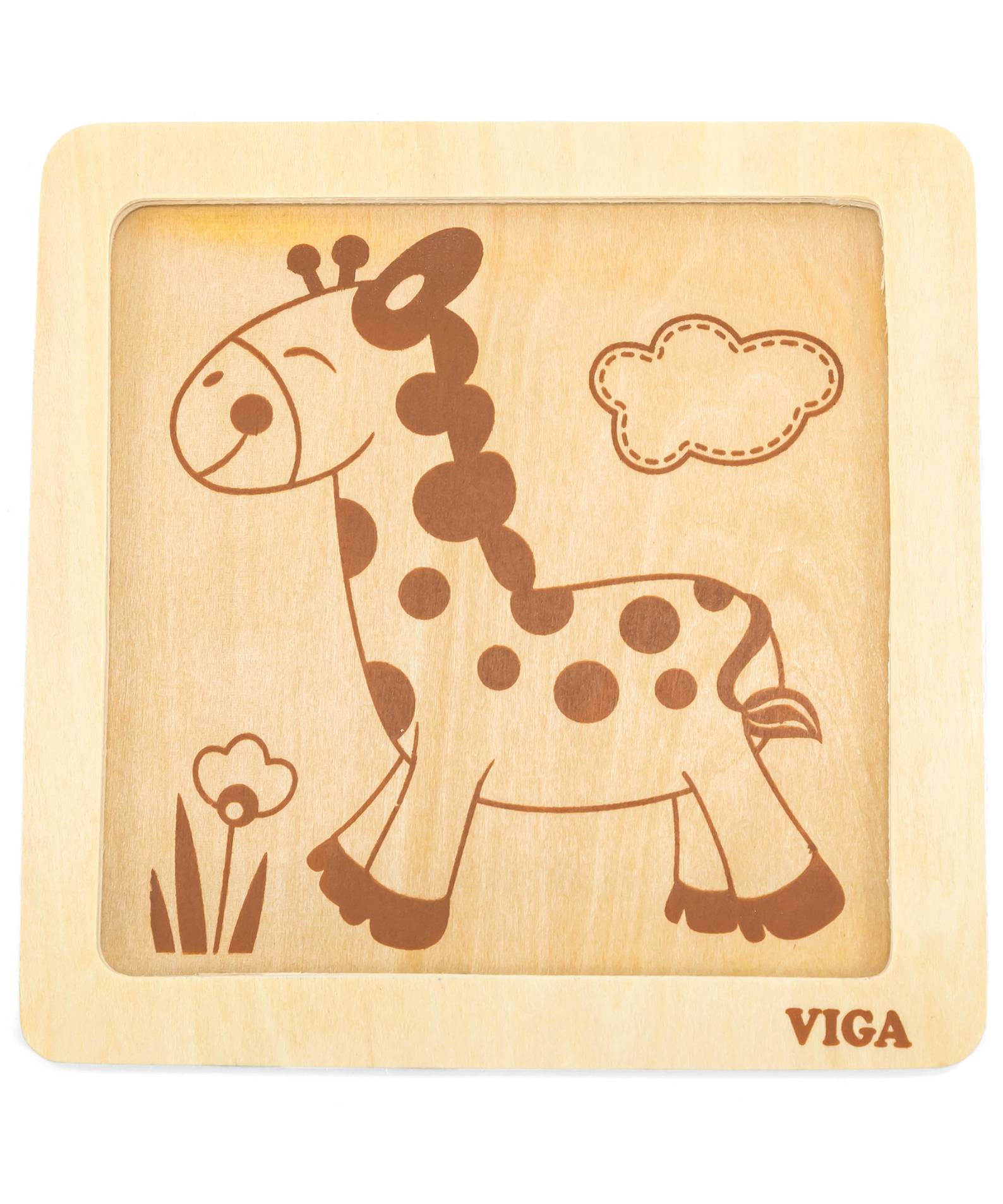 Viga Giraffe, 4 Piece Block Puzzle, Montessori Wooden Toy, Develops Sensory, Cognitive & Fine Motor Skills, Non-Toxic & Eco-friendly Kids Educational Toy, Suitable for Boys and Girls Aged 12M+