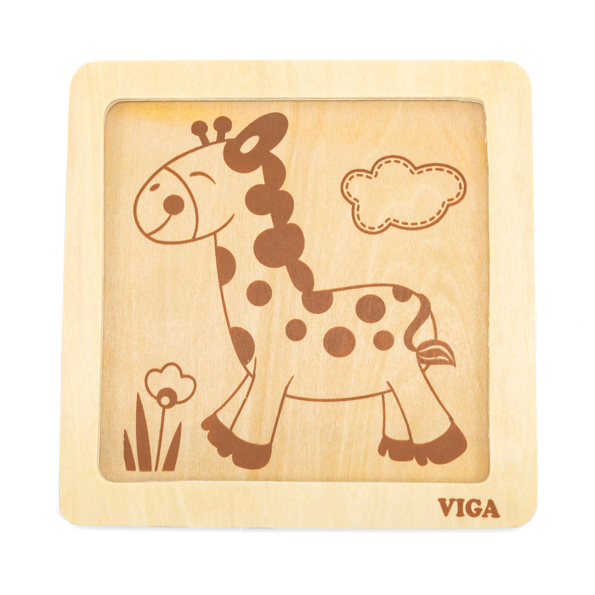 Viga Giraffe, 4 Piece Block Puzzle, Montessori Wooden Toy, Develops Sensory, Cognitive & Fine Motor Skills, Non-Toxic & Eco-friendly Kids Educational Toy, Suitable for Boys and Girls Aged 12M+