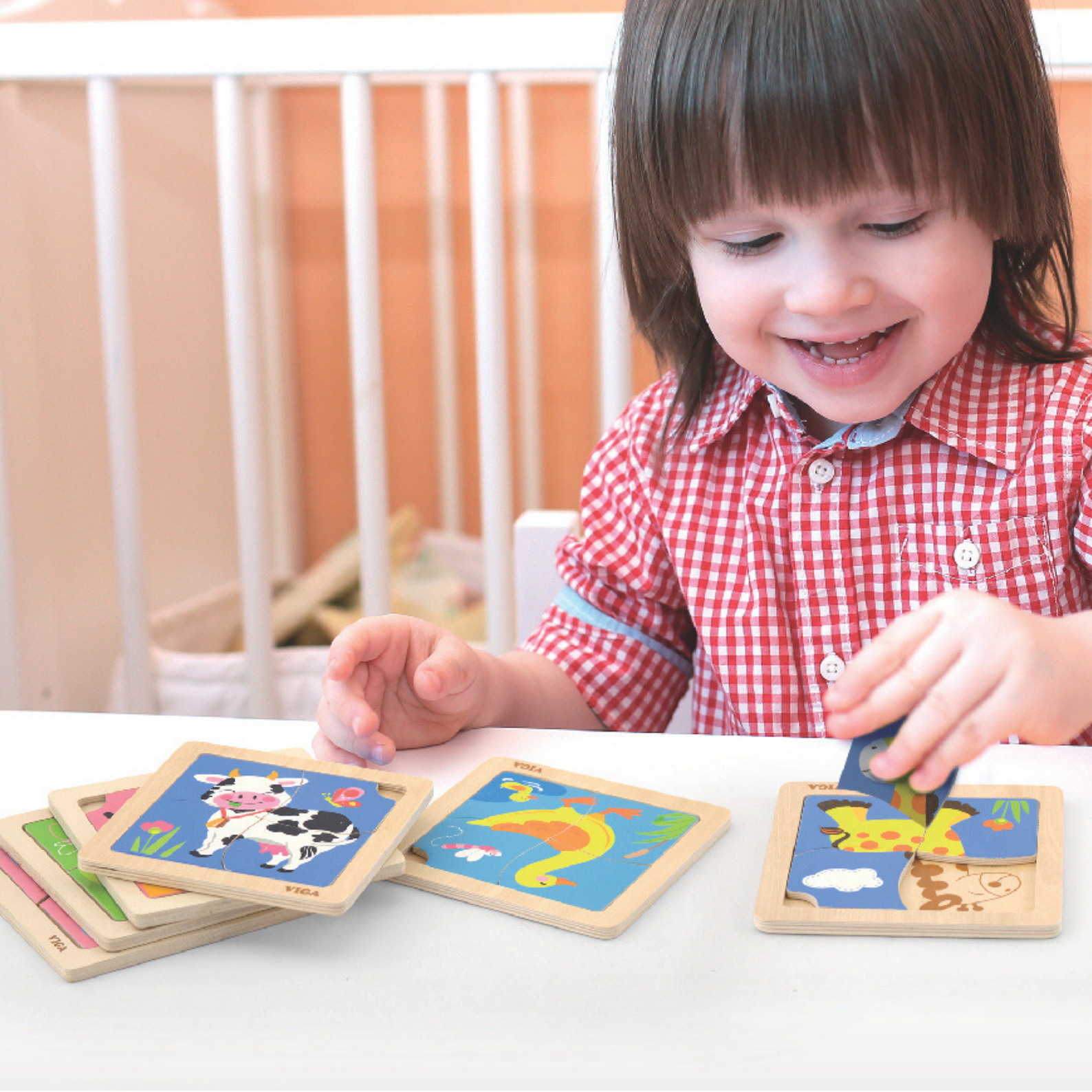Viga Giraffe, 4 Piece Block Puzzle, Montessori Wooden Toy, Develops Sensory, Cognitive & Fine Motor Skills, Non-Toxic & Eco-friendly Kids Educational Toy, Suitable for Boys and Girls Aged 12M+