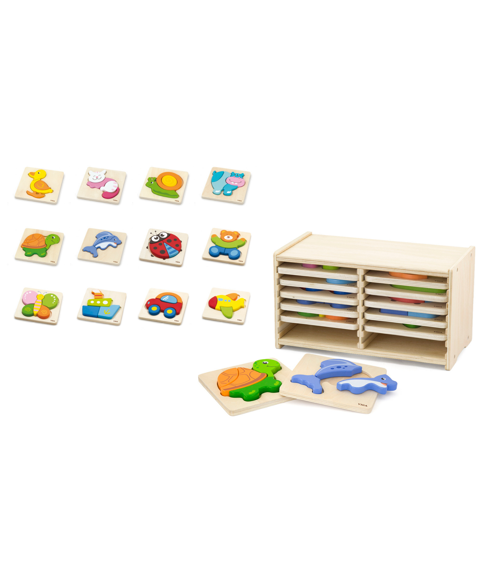 Viga Set of 12, 4-5 Piece Block Puzzle, Montessori Wooden Toy, Develops Sensory, Cognitive & Fine Motor Skills, Non-Toxic & Eco-friendly Kids Educational Toy, Suitable for Boys and Girls Aged 18M+