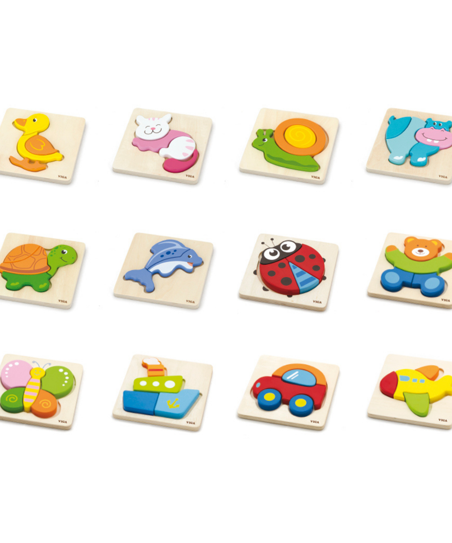 Viga Set of 12, 4-5 Piece Block Puzzle, Montessori Wooden Toy, Develops Sensory, Cognitive & Fine Motor Skills, Non-Toxic & Eco-friendly Kids Educational Toy, Suitable for Boys and Girls Aged 18M+