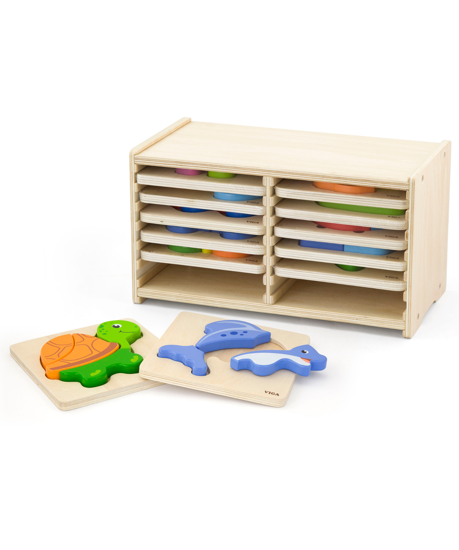 Viga Set of 12, 4-5 Piece Block Puzzle, Montessori Wooden Toy, Develops Sensory, Cognitive & Fine Motor Skills, Non-Toxic & Eco-friendly Kids Educational Toy, Suitable for Boys and Girls Aged 18M+