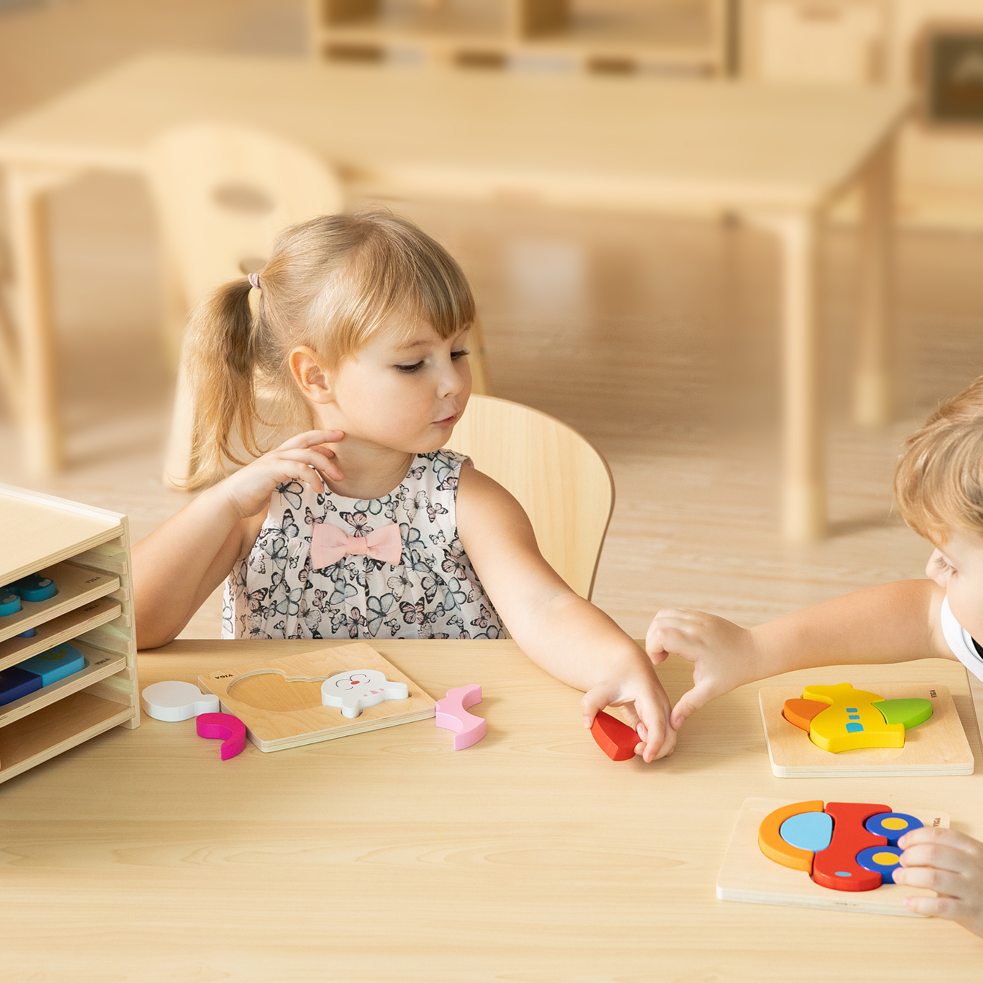 Viga Set of 12, 4-5 Piece Block Puzzle, Montessori Wooden Toy, Develops Sensory, Cognitive & Fine Motor Skills, Non-Toxic & Eco-friendly Kids Educational Toy, Suitable for Boys and Girls Aged 18M+