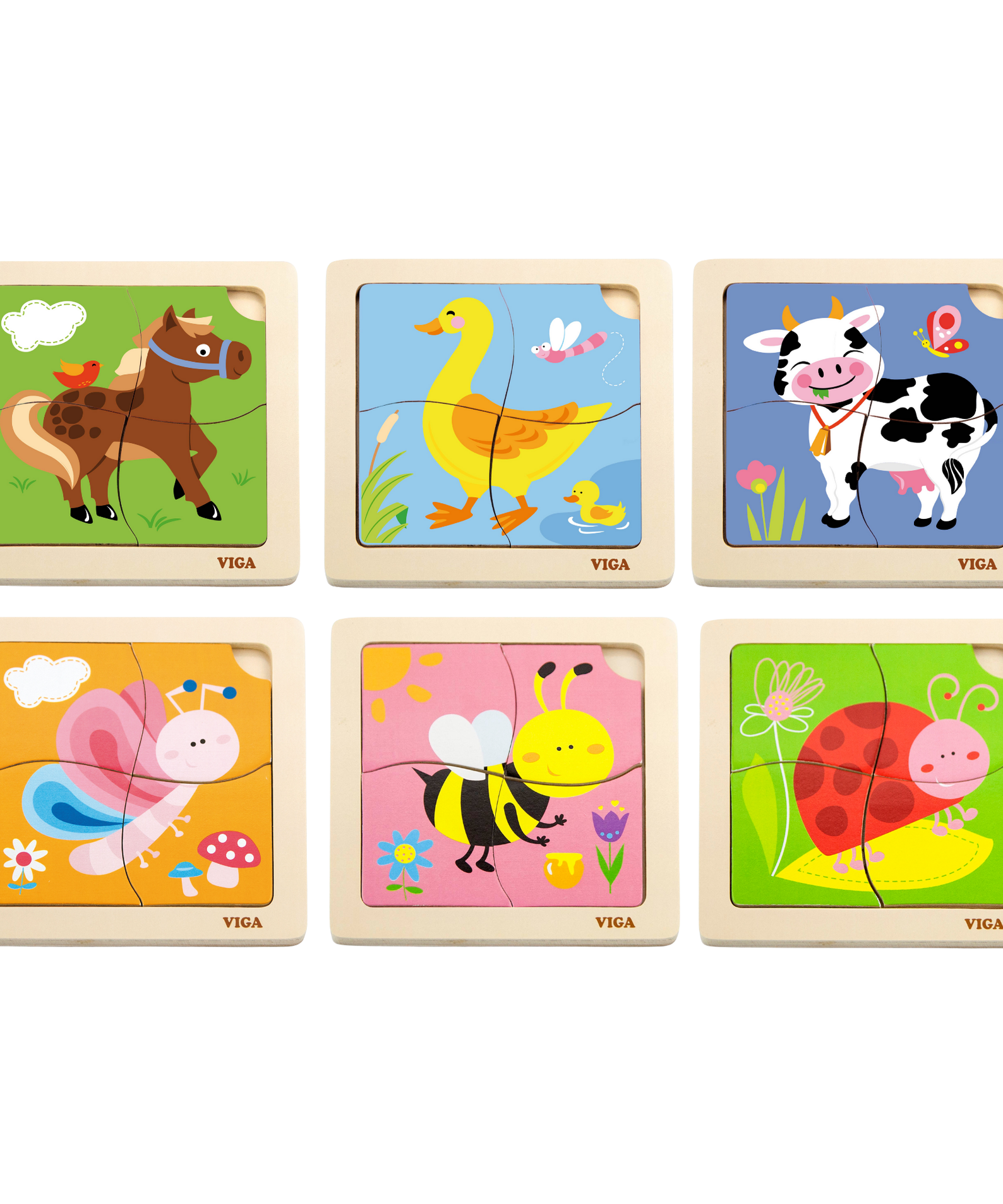 Viga Set of 12, 4 Piece Block Puzzle, Montessori Wooden Toy, Develops Sensory, Cognitive & Fine Motor Skills, Non-Toxic & Eco-friendly Kids Educational Toy, Suitable for Boys and Girls Aged 18M+