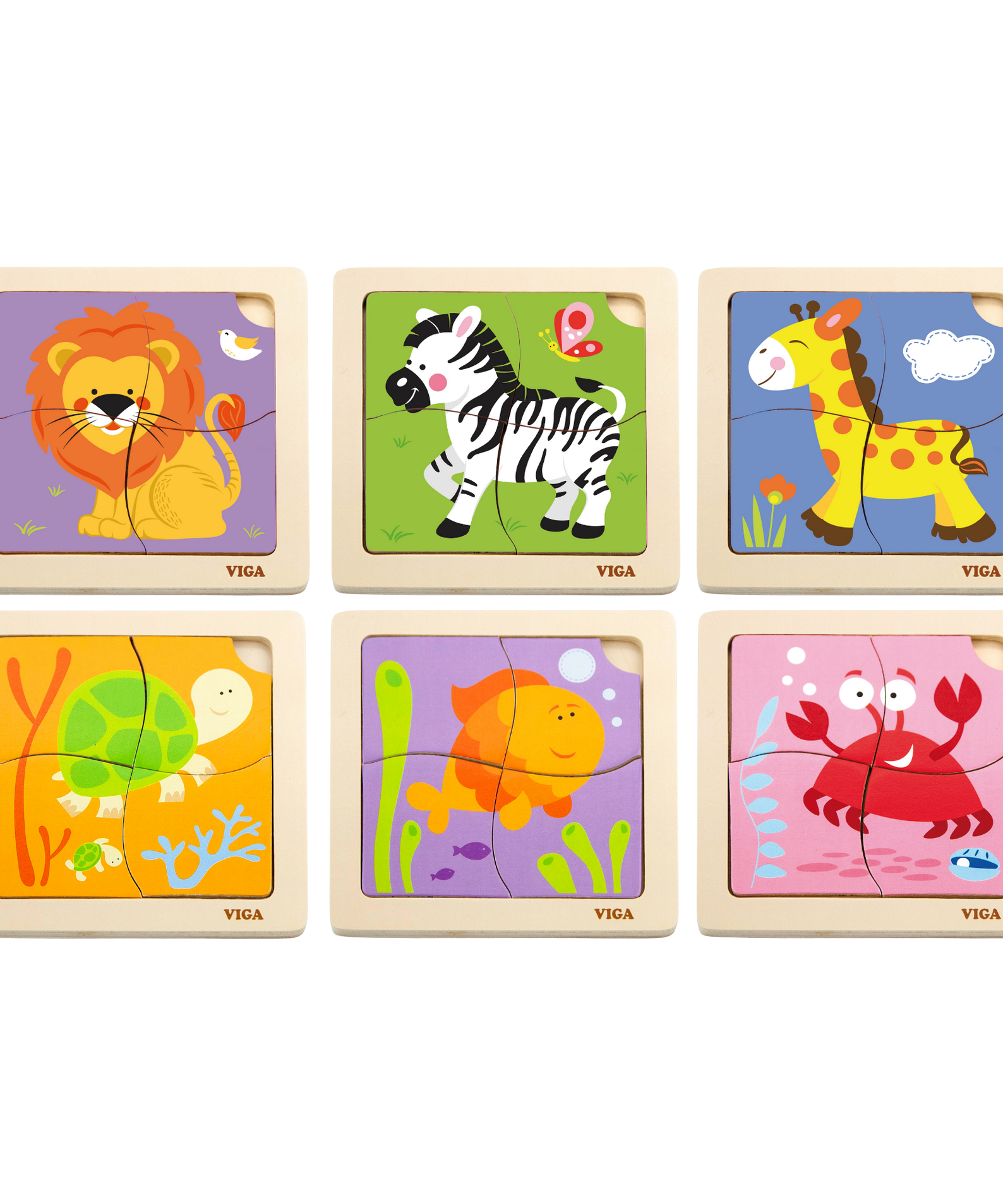 Viga Set of 12, 4 Piece Block Puzzle, Montessori Wooden Toy, Develops Sensory, Cognitive & Fine Motor Skills, Non-Toxic & Eco-friendly Kids Educational Toy, Suitable for Boys and Girls Aged 18M+