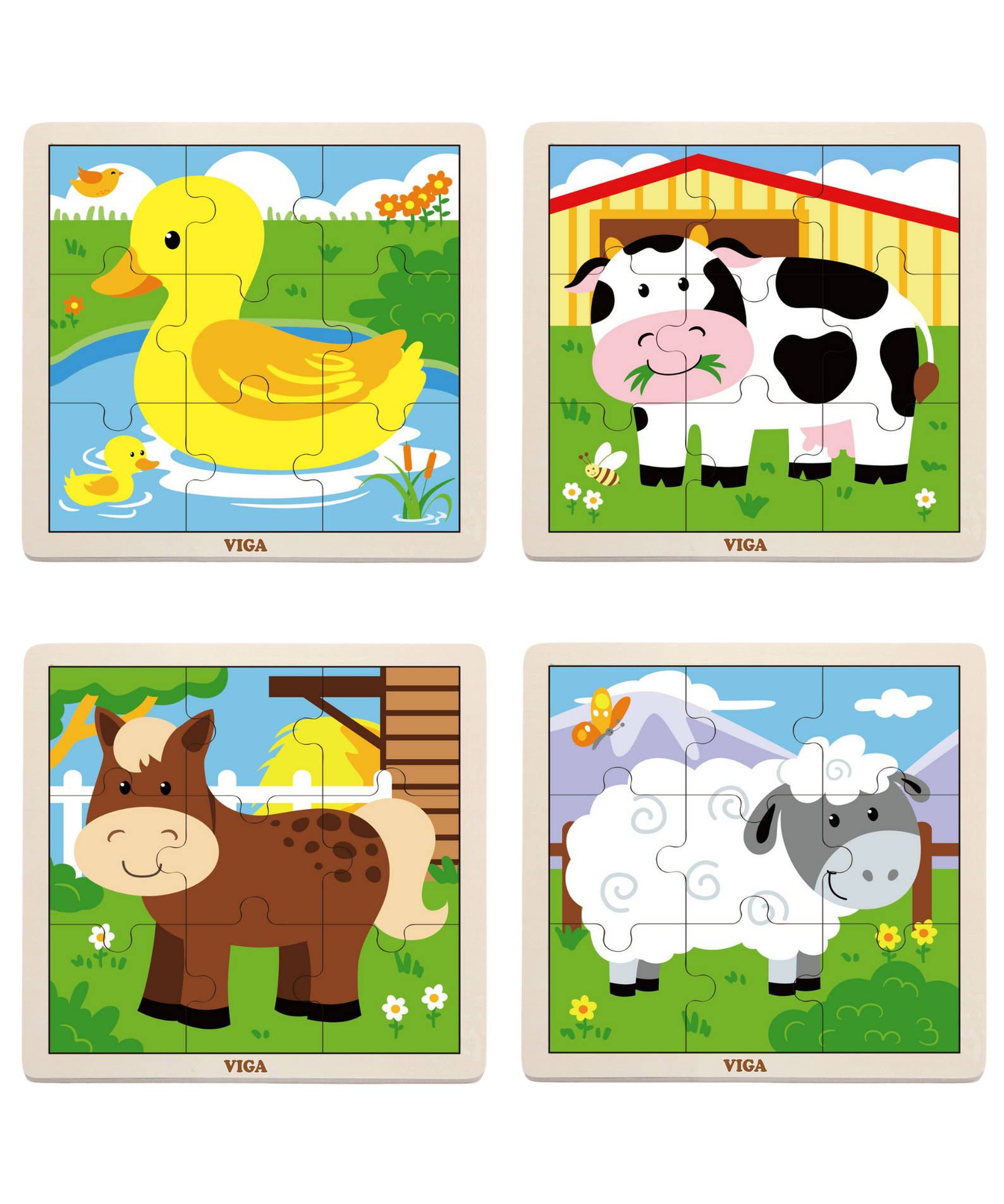 Viga Set of 12, 9 Piece Jigsaw Puzzle, Montessori Wooden Toy, Develops Sensory, Cognitive & Fine Motor Skills, Non-Toxic & Eco-friendly Kids Educational Toy, Suitable for Boys and Girls Aged 2Y+